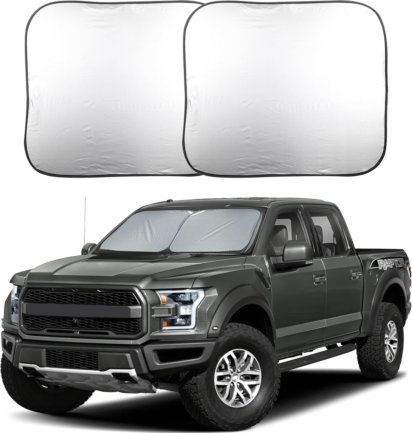 EcoNour 2-Piece Truck Sun Shade for Windshield, Truck Sun Protector Offers Sun Protection, Keeps You Cool, Foldable Automotive Interior Accessories for Comfortable Ride, Large (32.5 in x 36 in)