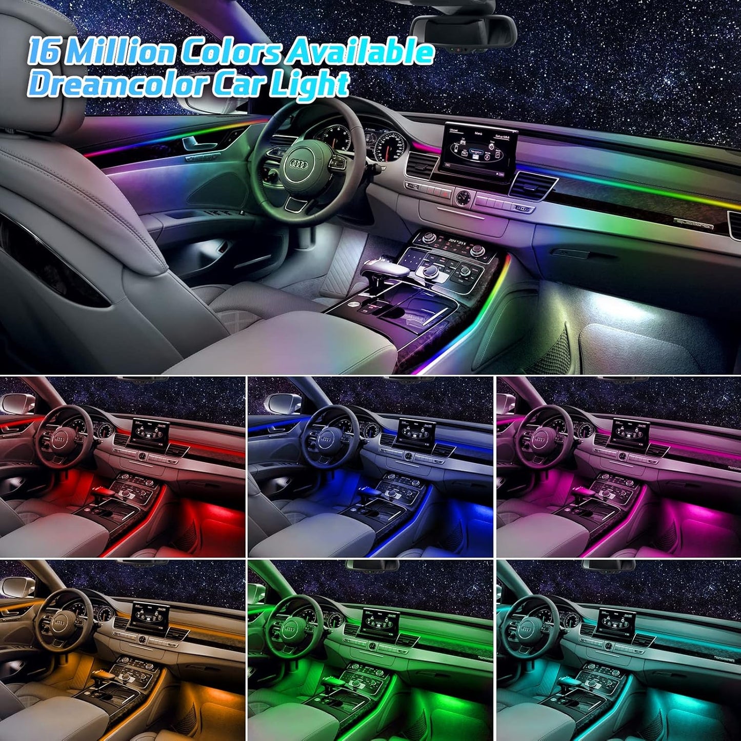 WEBUPAR Dreamcolor Interior Car Lights - 10 in 1 LED Strip Lights with APP Control and 213 Color Modes, Decorative Neon Ambient Lighting Kits