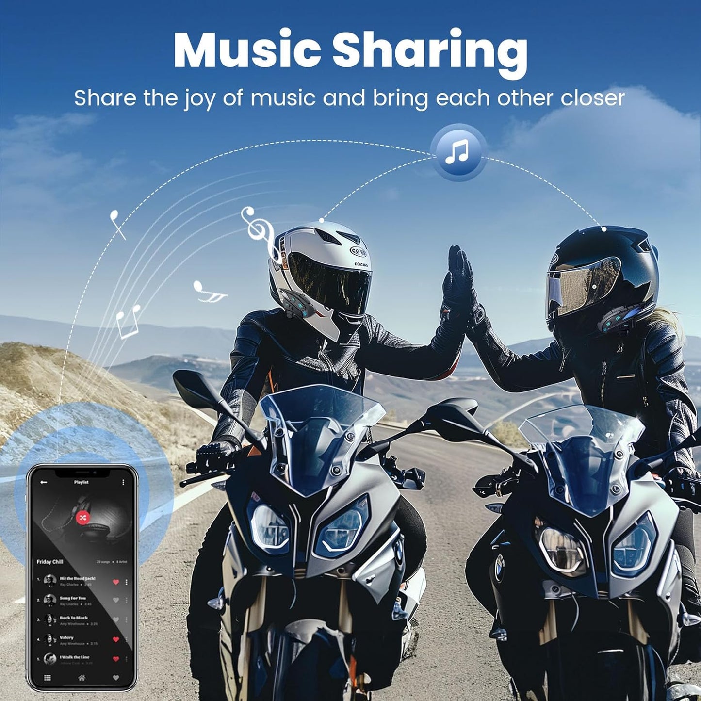 gearelec Bluetooth Headset - Motorcycle Helmet Bluetooth with Upgrade Hi-Fi Speakers, Triple Noise-Reduction/IP65 Waterproof