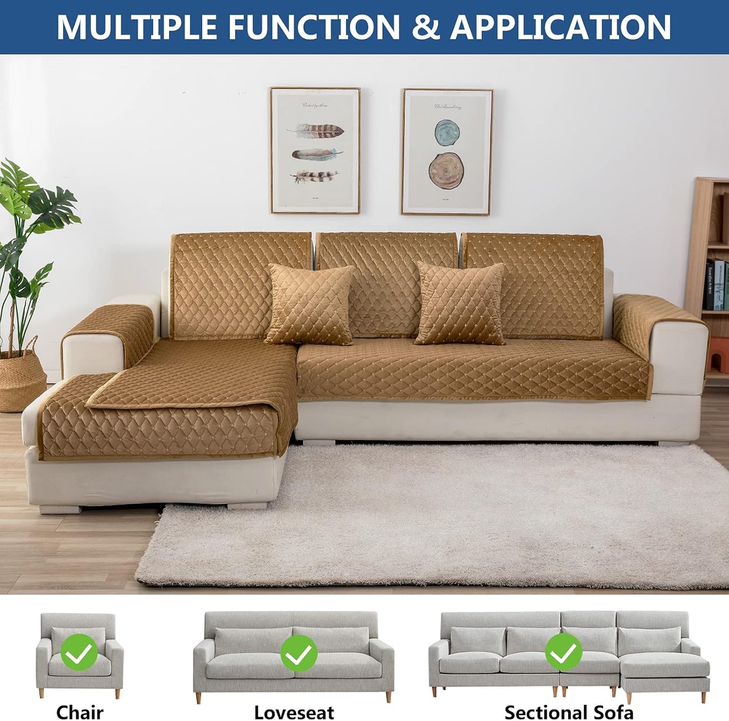 Eismodra Couch Cover,Sectional Couch Covers,Sofa Covers for 3 Cushion Couch,Anti-Slip Sofa Slipcovers for Dogs Cats Kids Loveseat Recliner L Shaped Armrest Backrest,Coffee 43''x82''(Only 1 Piece)