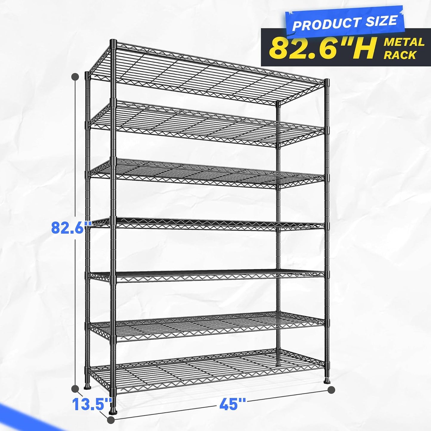 82.6H Metal Shelving Unit 7 Tier Storage Shelves Adjustable Wire Shelving Metal Wire Shelf Pantry Shelves Commercial Rack for Kitchen Pantry Utility Room Garage 45" W x 82.6''H x 13.5" D, Black