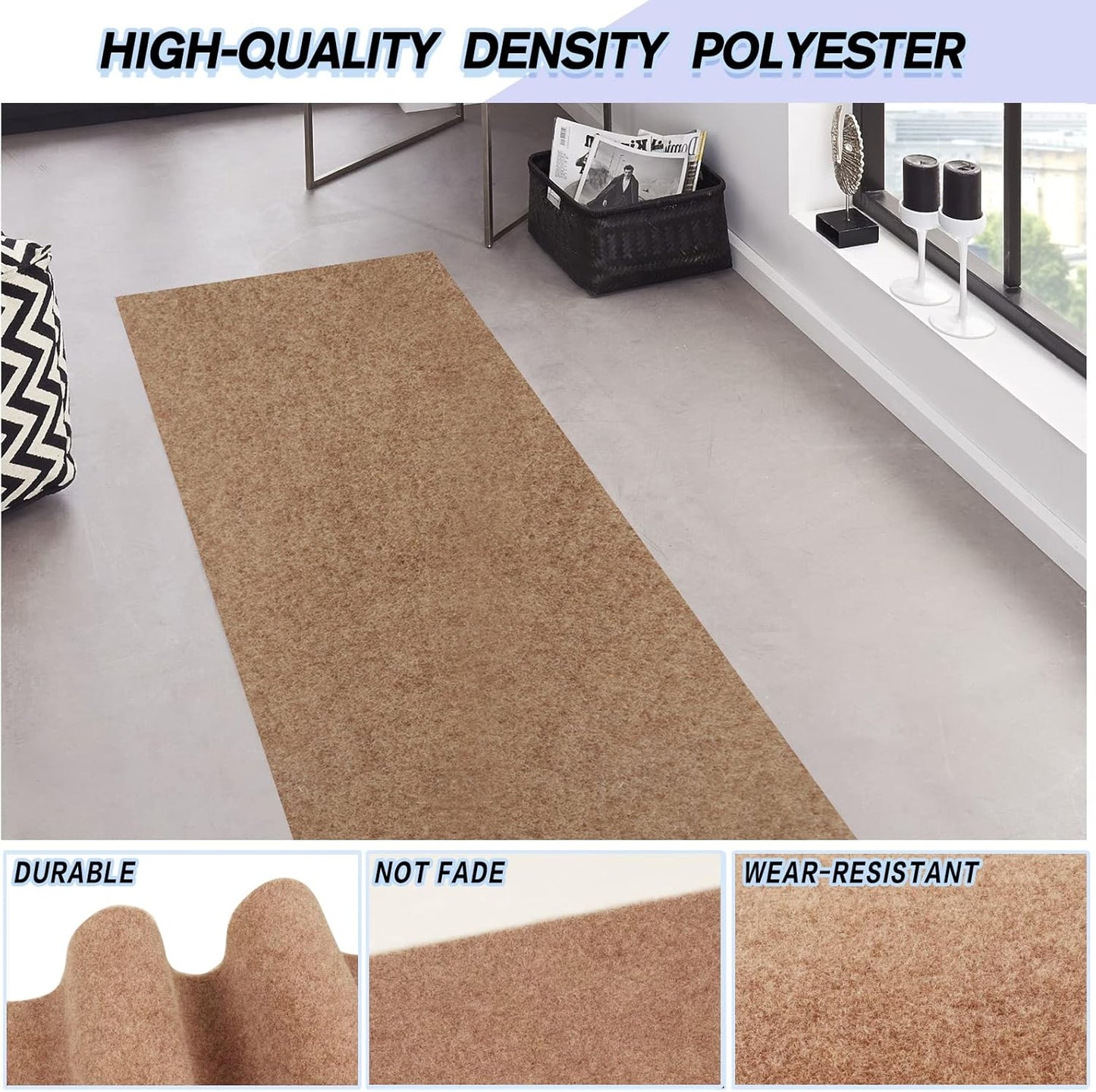 Custom Size Backed Non-Slip Area Rugs Runner, Easy Clean, Waterproof Runner Rugs for Hallway Entryway, Kitchen, Laundry, 4FT x 40FT, Beige