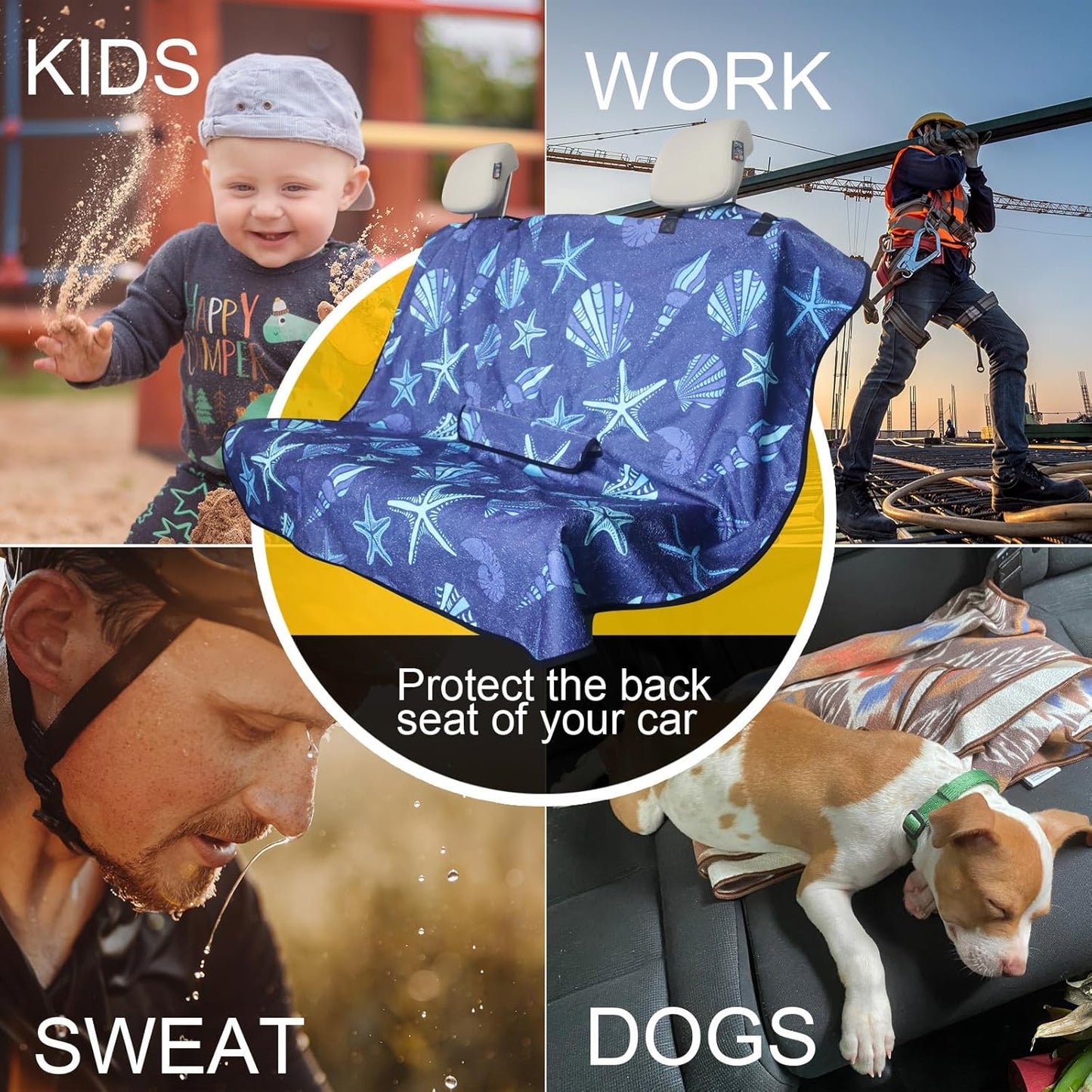 Back Seat Cover for Car Trucks Van SUV,Waterproof Rear Bench Towel Seat Covers for Dogs and Kids,Automotive Backseat Protector (Conch Shells Starfish)