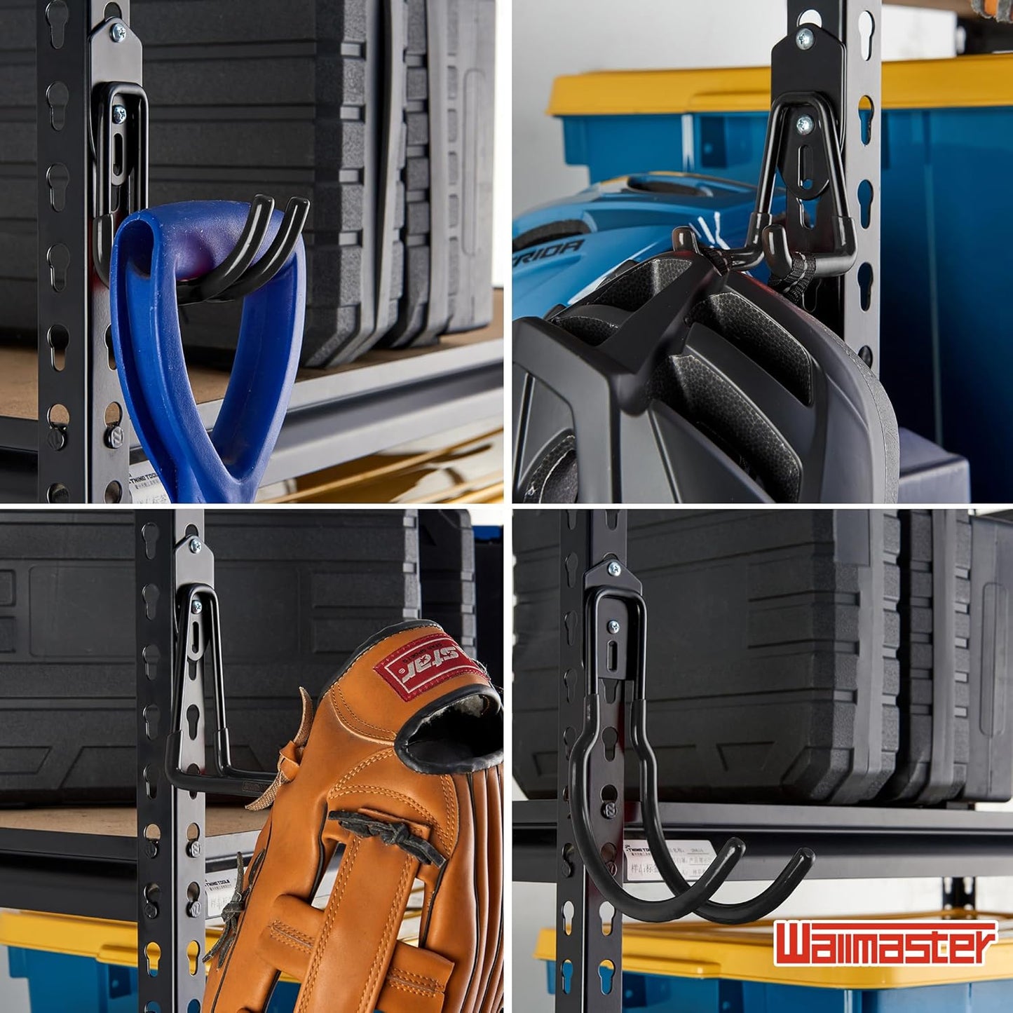 Wallmaster Garage Hooks Organizer Kit,12 Pack Adjustable Heavy Duty Shelving Hook,Wall Mount Utility Steel Garage Organization (Black)