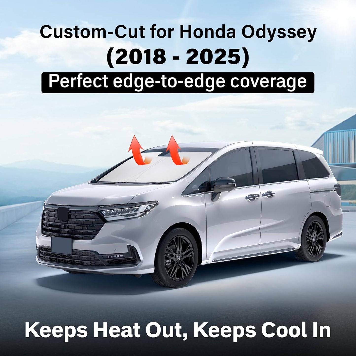 Econour Windshield Sun Shade for 2018-2025 2026 Honda Odyssey Accessories LX, EX, EX-L, Touring, Elite Minivan Window Sunshade Sun Visor Protector Foldable Blocks UV Rays Keep Your Car Cooler