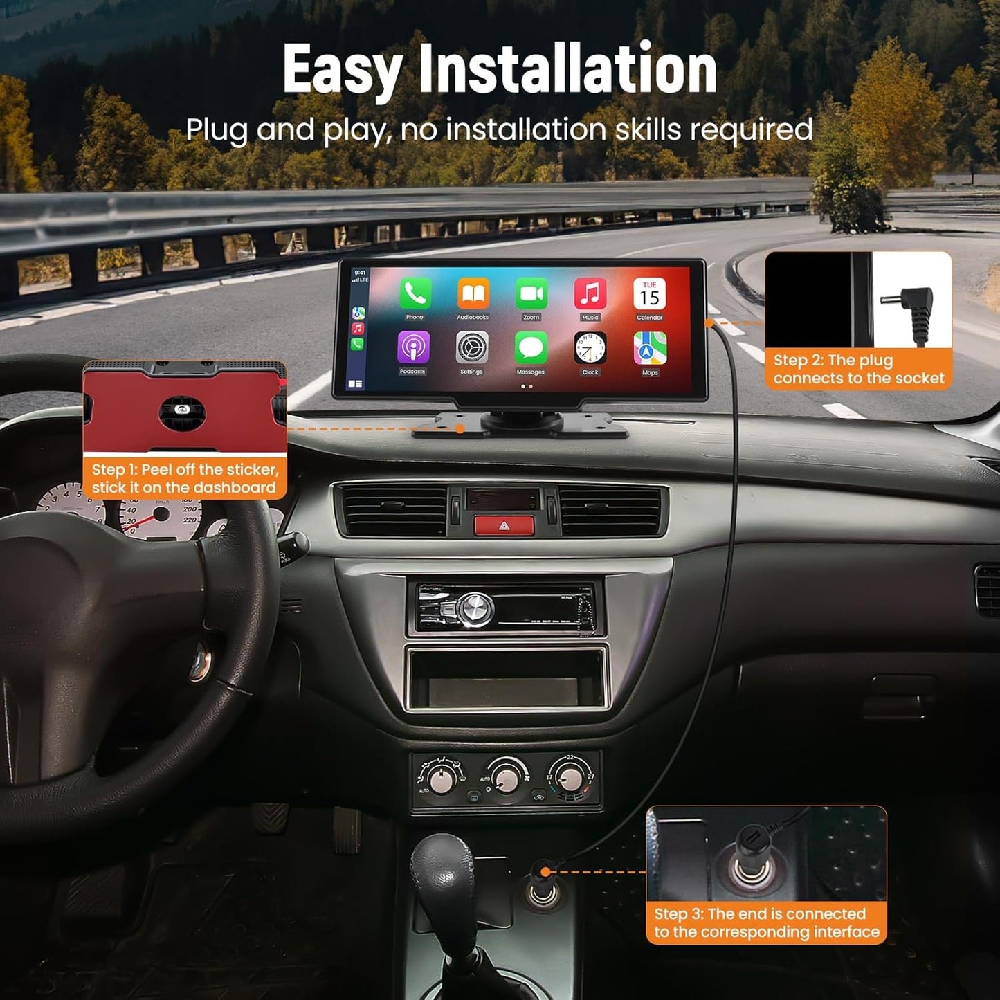 maXpeedingrods Car Stereo with Apple CarPlay & Android Auto, 10.26" Portable Car Radio with Front & Backup Camera, Audio Receiver, 2.5K Dash Cam, GPS Navigation, Mirror Link, Bluetooth