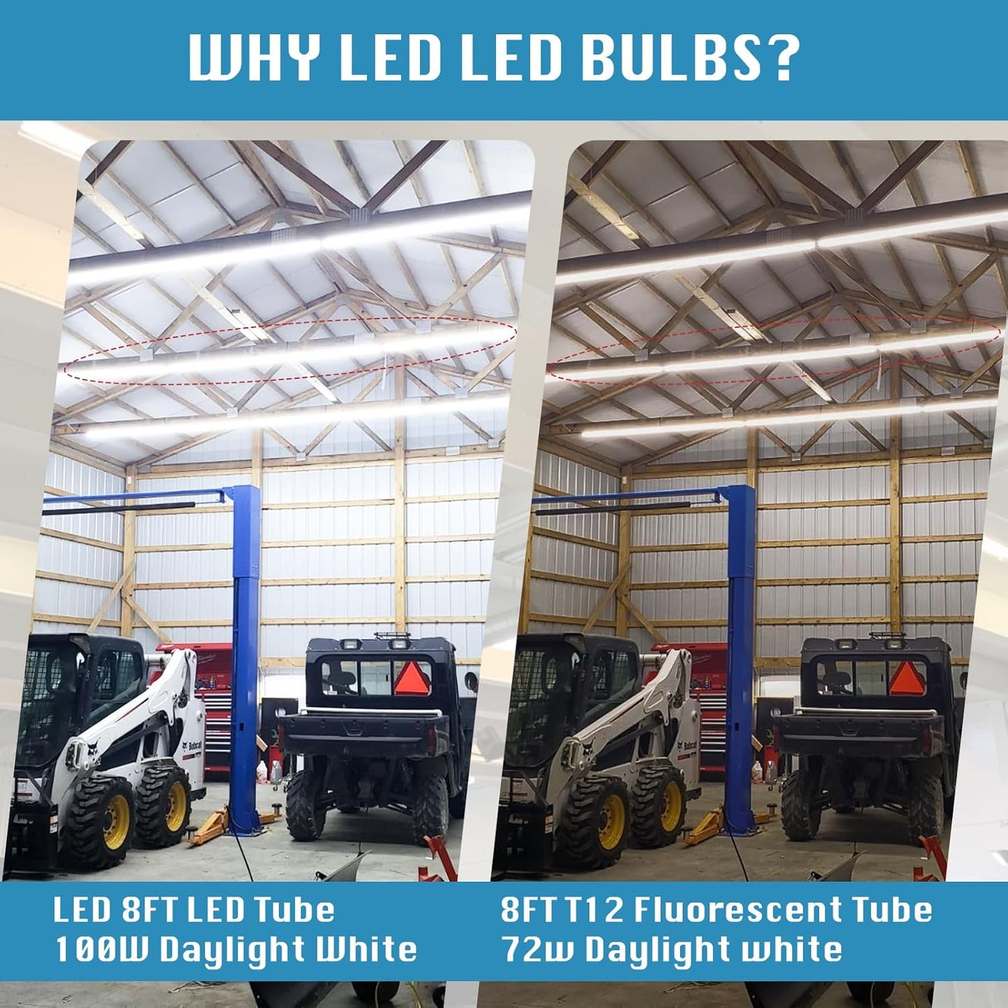 12-Pack, 8 Foot LED Bulbs, 100W 15000lm 6000K Cold White, Super Bright, T8 T10 T12 LED Tube Lights, FA8 Single Pin LED Lights, Clear Cover, 8 Foot LED Bulbs to Replace Fluorescent Light Bulbs