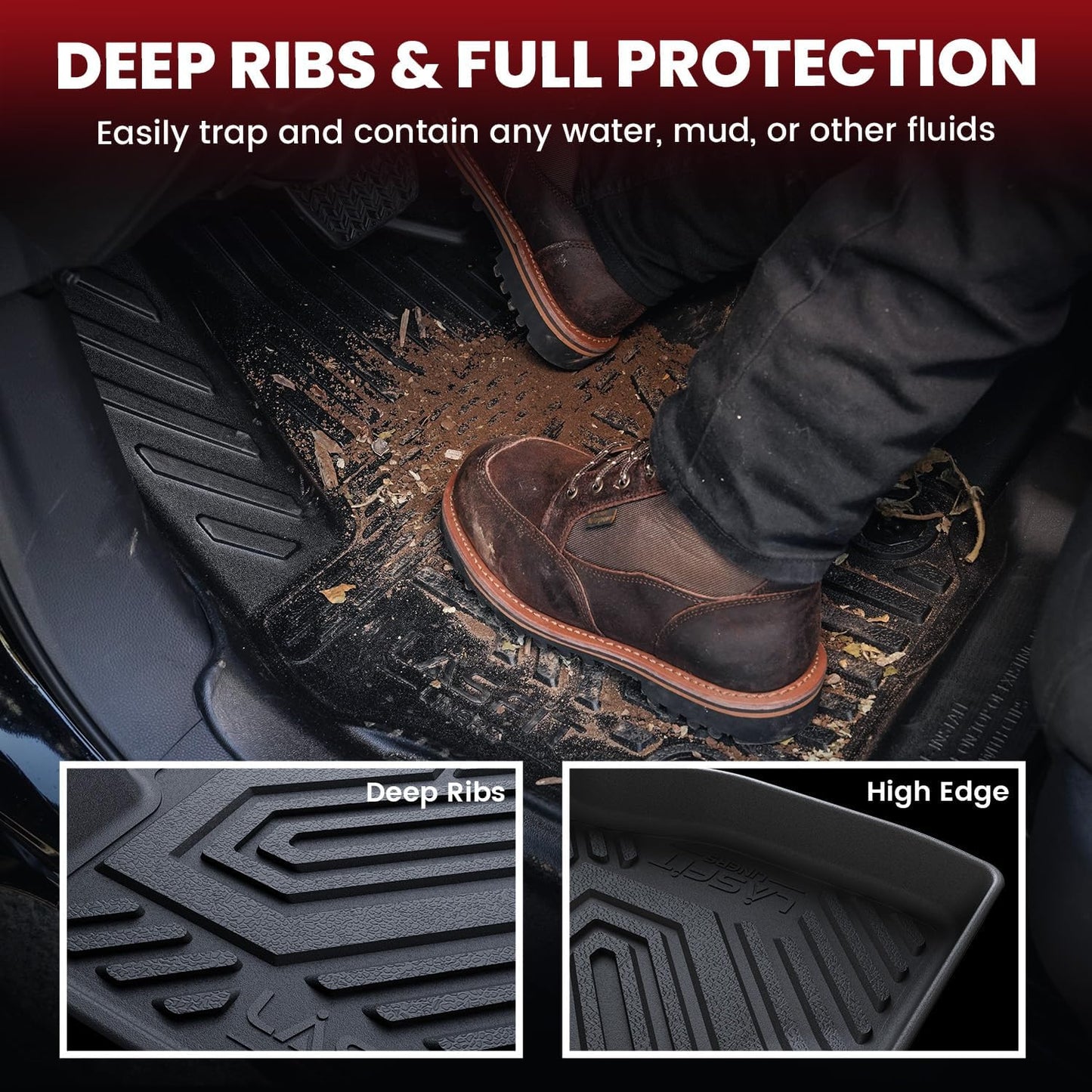 LASFIT Floor Mats and Cargo Liner for Ford Edge 2015-2024 All Weather Protector TPE Car Liners Custom Fit Vehicle Accessories, 1st & 2nd & Trunk Mat Combo Set, 4pcs Black