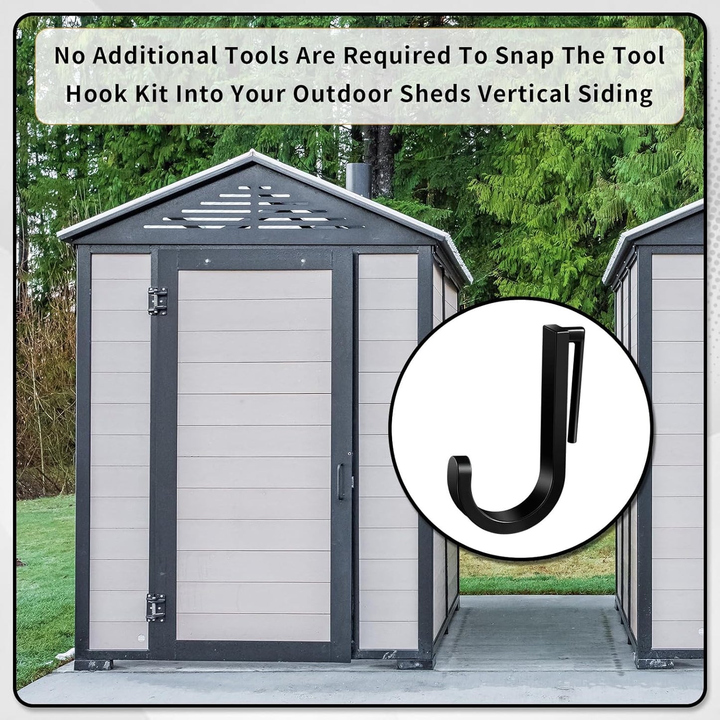 8 Pcs J Tool Hooks Plastic Multi Purpose Shed Organizer Accessories for Wall Black Shed Hanger Storage for Garage Hanging Shovel Rake Sports Equipment