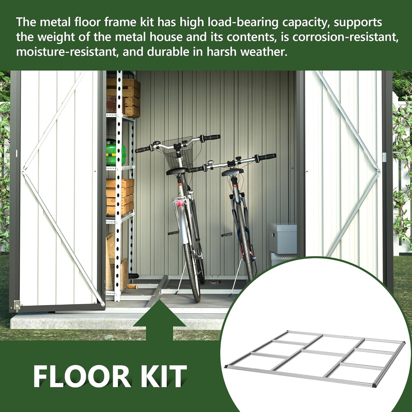 Outdoor Storage Shed, 6 X 6ft Metal Galvanized Steel Garden Shed with Floor Frame, Utility Tool Shed Storage House for Backyard, Patio, Lawn