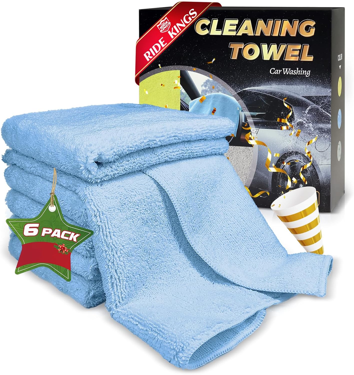 Microfiber Wash，Car Drying Towel, Extra Soft,Reusable and Durable,Absorbent, Car Drying Towel Lint-Free,Interior Microfiber Rags 16in x 16in-6 Packs Blue