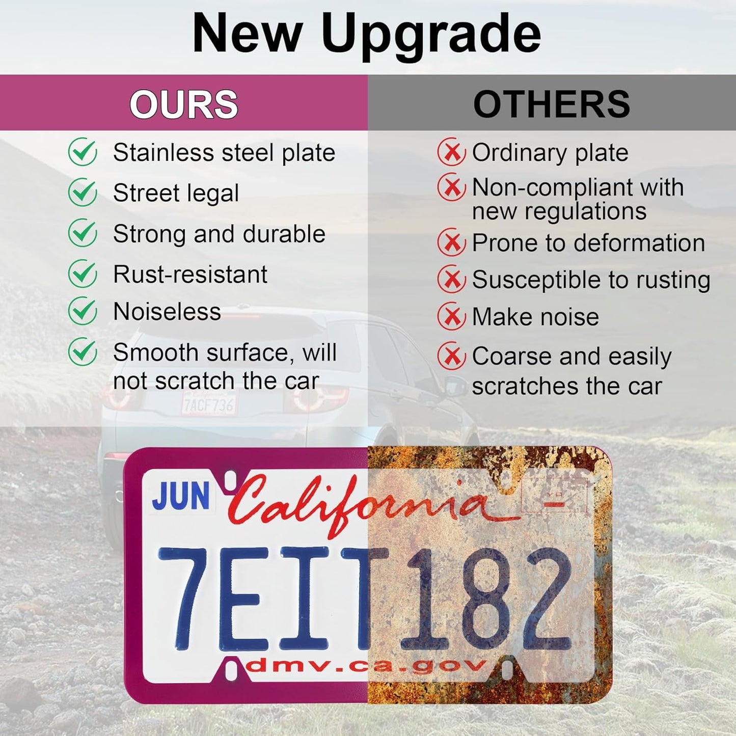 LivTee 4 Holes Stainless Steel License Plate Frames, 2 PCS Car Licence Plate Covers, Automotive Exterior Accessories Slim Design with Bolts Washer Caps for US Vehicles, Hot Pink