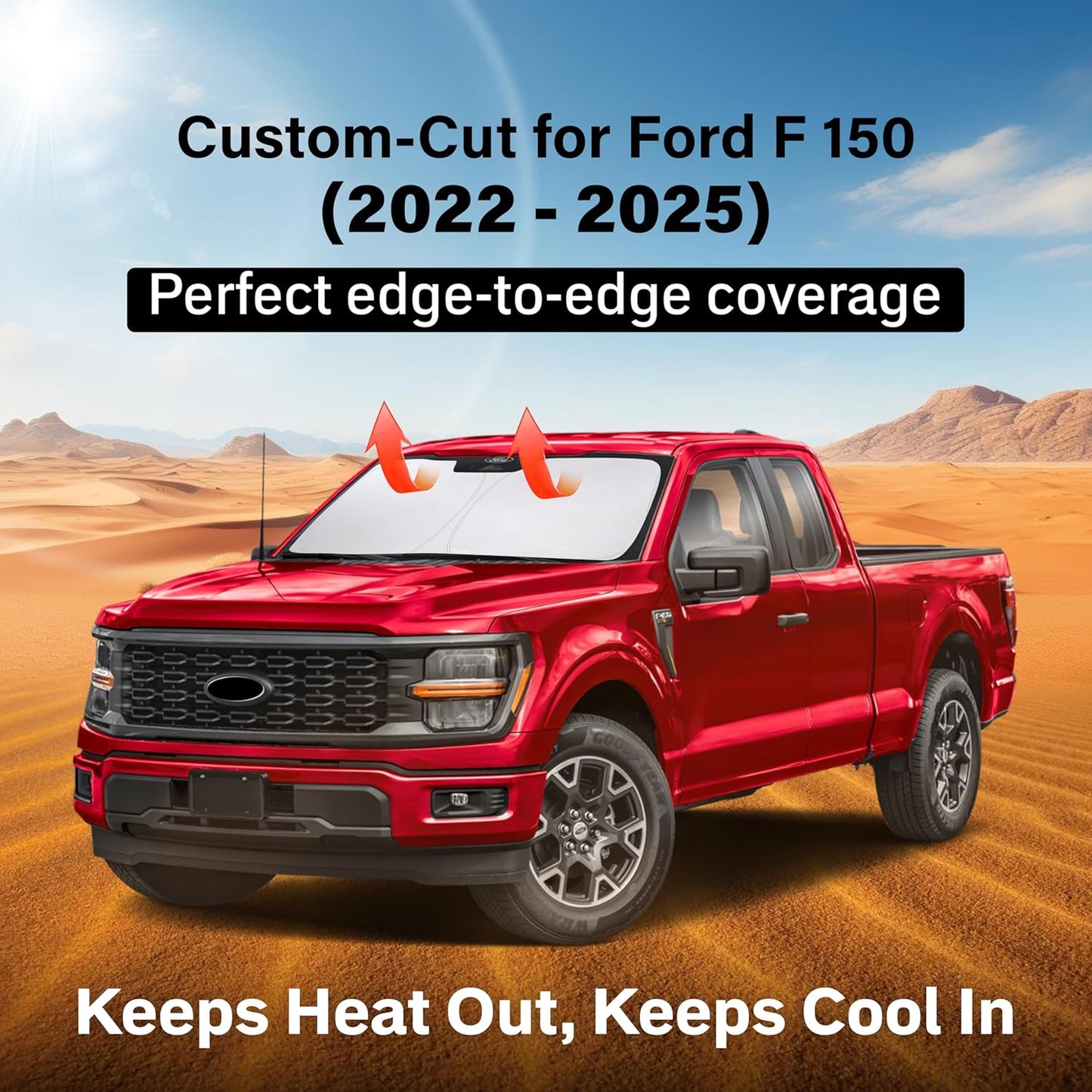 Econour Windshield Sun Shade for 2022-2025 Ford F150 Accessories (Lariat, Raptor, King Ranch) Pickup Truck Custom Fit Window Shade Foldable Sun Visor Protector Blocks UV Rays Keep Your Car Cooler