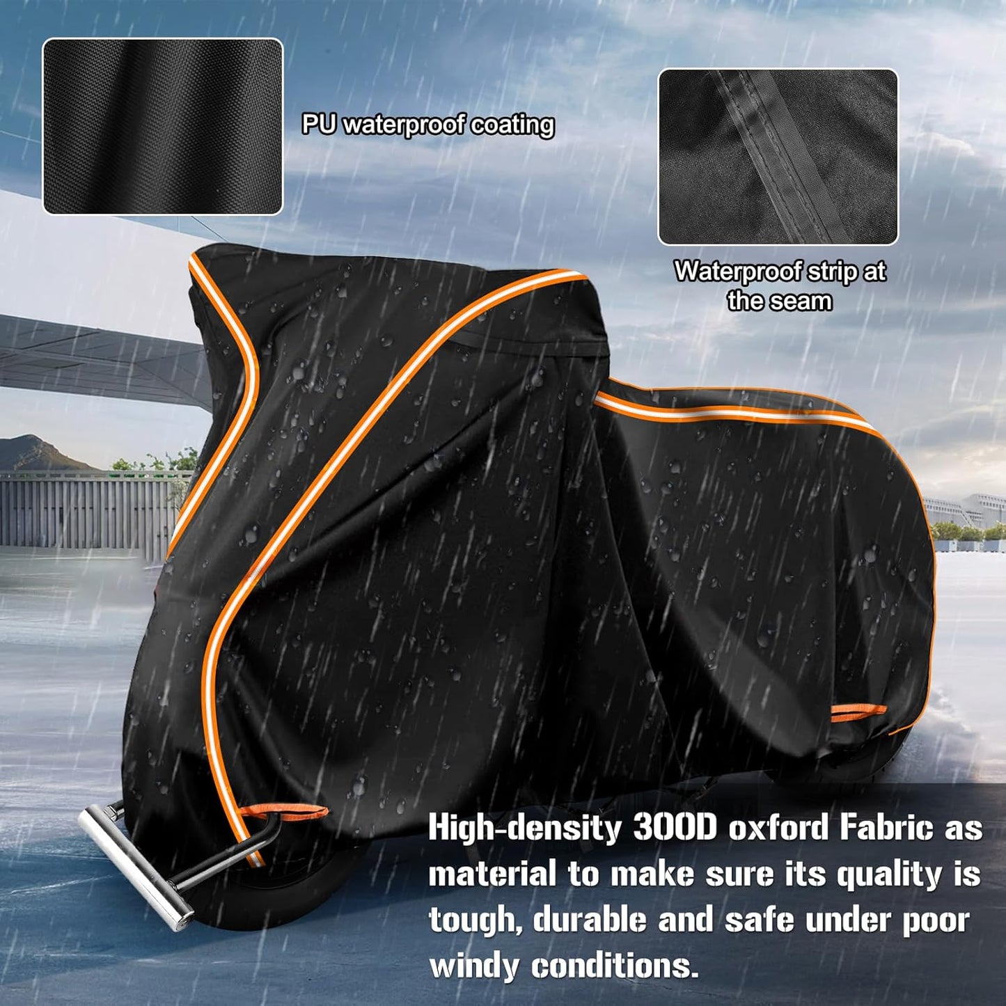 420D Waterproof Motorcycle Cover for Vespa GTV, Vespa GTS (300cc HPE,Super 300cc HPE,Super Sport 300cc HPE,Super TECH 300cc HPE), Outdoor Bike Cover Windproof Heavy Duty Waterproof Protection