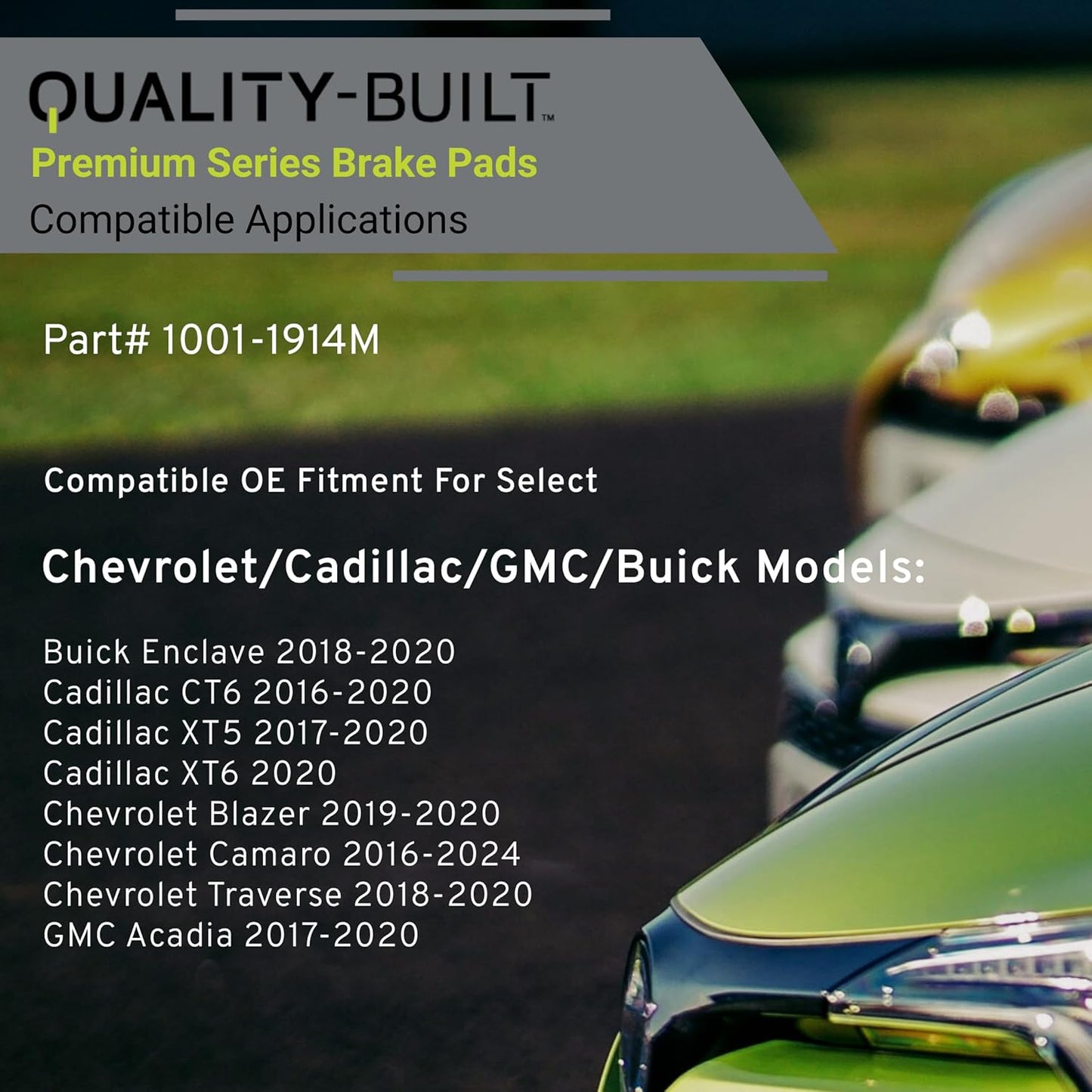 Premium Semi-Metallic Rear Brake Pads (1001-1914M) Compatible with 2016-2024 Buick/Cadillac/Chevrolet/GMC (Acadia/Blazer/Camaro/CT6/Enclave/Traverse/XT5/XT6)