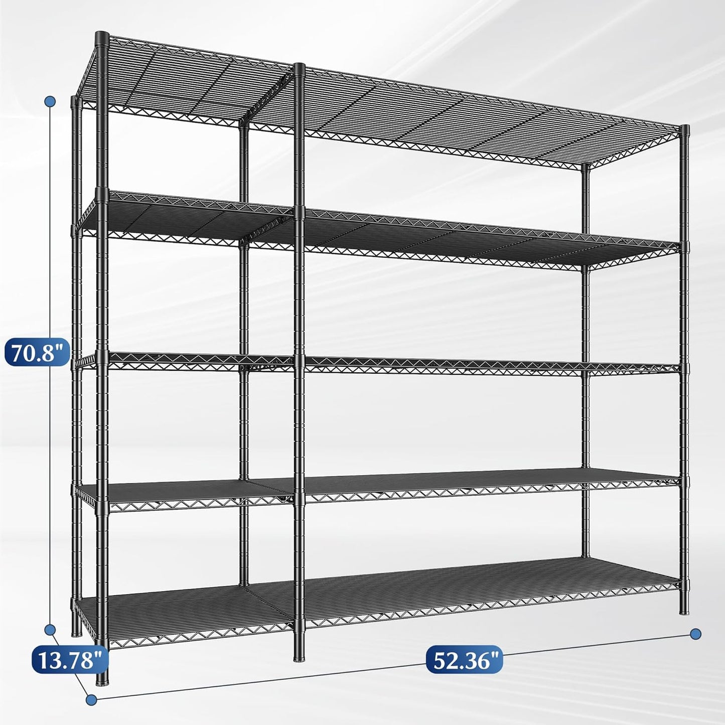 52.36" W Storage Shelves Metal Shelving Unit Load 1400LBS 5 Tier Wire Rack for Storage Adjustable Garage Shelving Heavy Duty Shelves for Pantry Kitchen Garage, 52.36W x13.78Dx70.8H