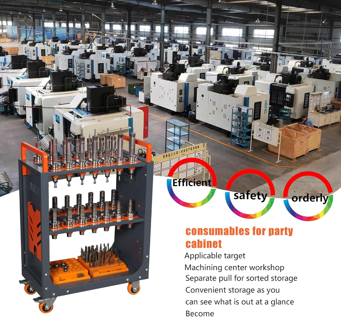 Mobile CNC Tool Storage Cart, CNC Tool Holder Utility Carts with Wheels, CNC Trolley is Suitable for Warehouses Storehouse Factory Garage
