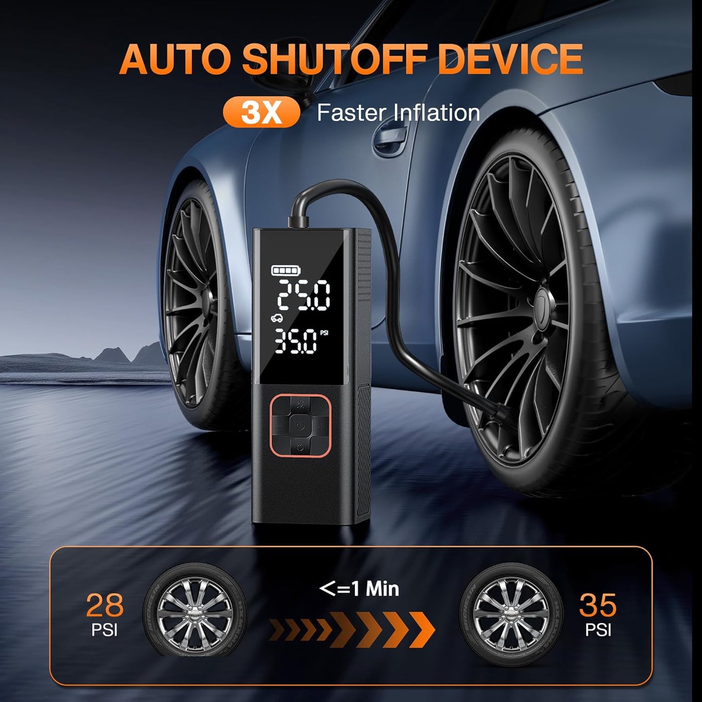 Tire Inflator Portable Air Compressor, Air Pump for Car Tires Pump with Tire Pressure Gauge 160 PSI Night LED Light Electric Portable Tire Inflator for Cars, Bike, Motorcycle, Bicycle and Balls