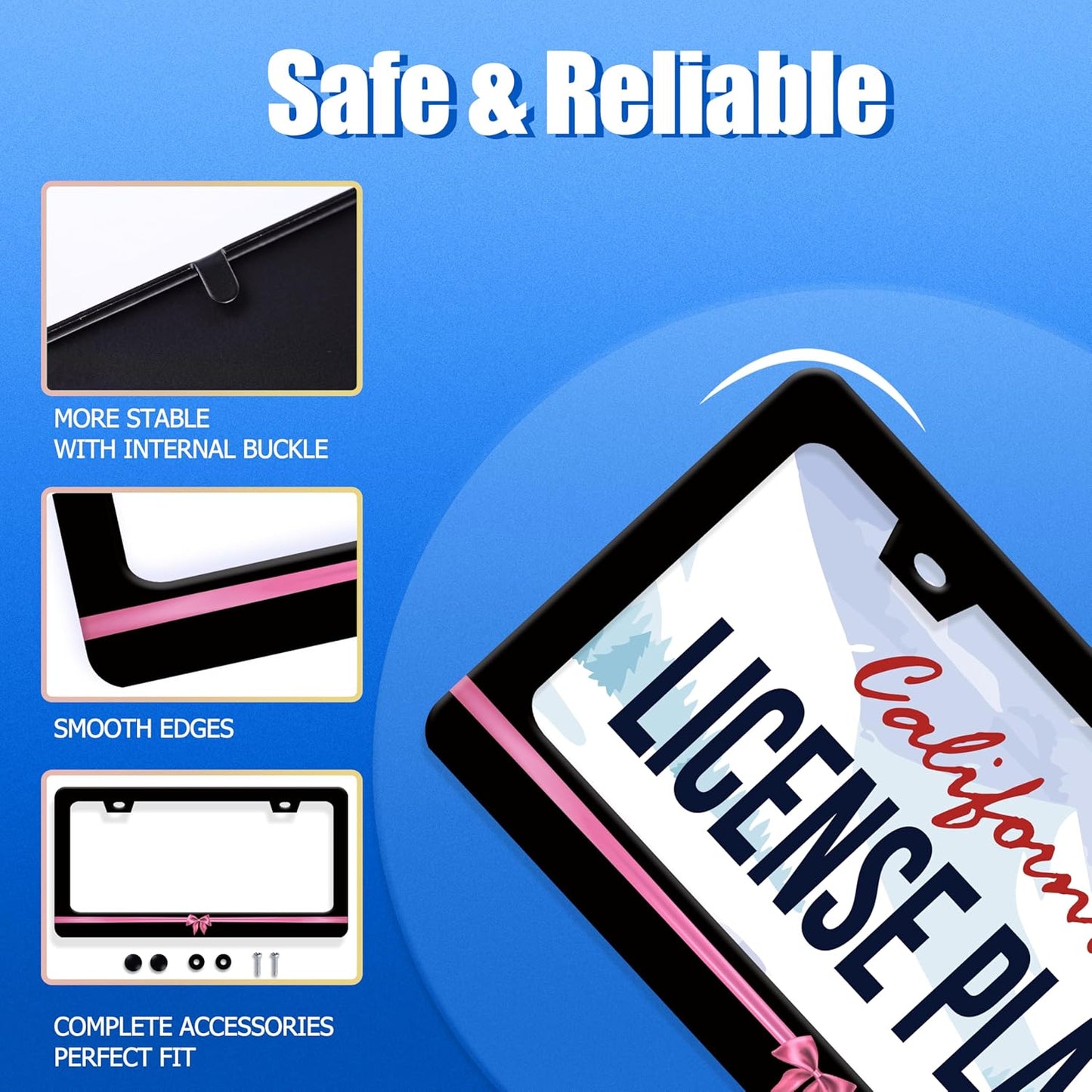 Pink License Plate Frame Cute License Plate Stainless Steel Black Funny License Plate Holder Women Personalized Car Accessory Decoration 12.3" x 6.3"