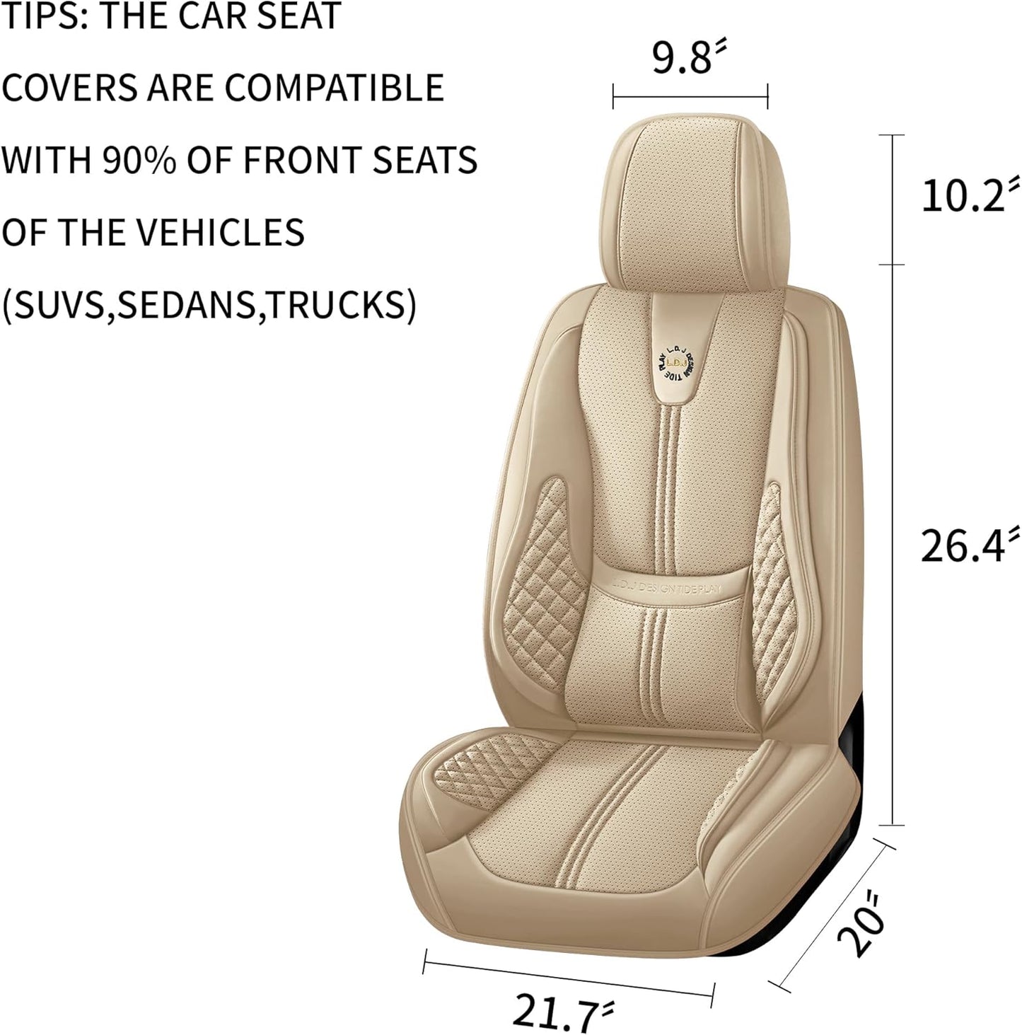 Car Seat Covers Full Set, Black Seat Cover for Cars Compatible Airbag, Easy Install Luxury Leather Automotive Seat Covers with Lumbar Support, for Car, Truck, SUV, Beige
