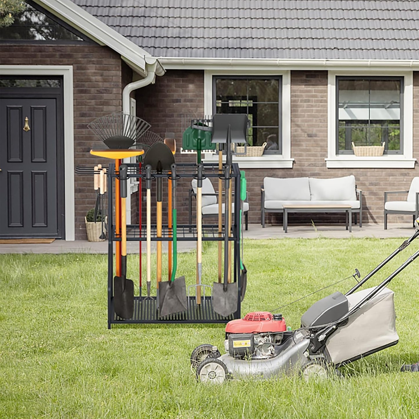 Organizer Yard Tool Storage Rack,Garden Organizer,Steel Yard Tool Racks To Store Long-Handled Tools,Tool Holder For Garden,Shed,Outdoor,Black