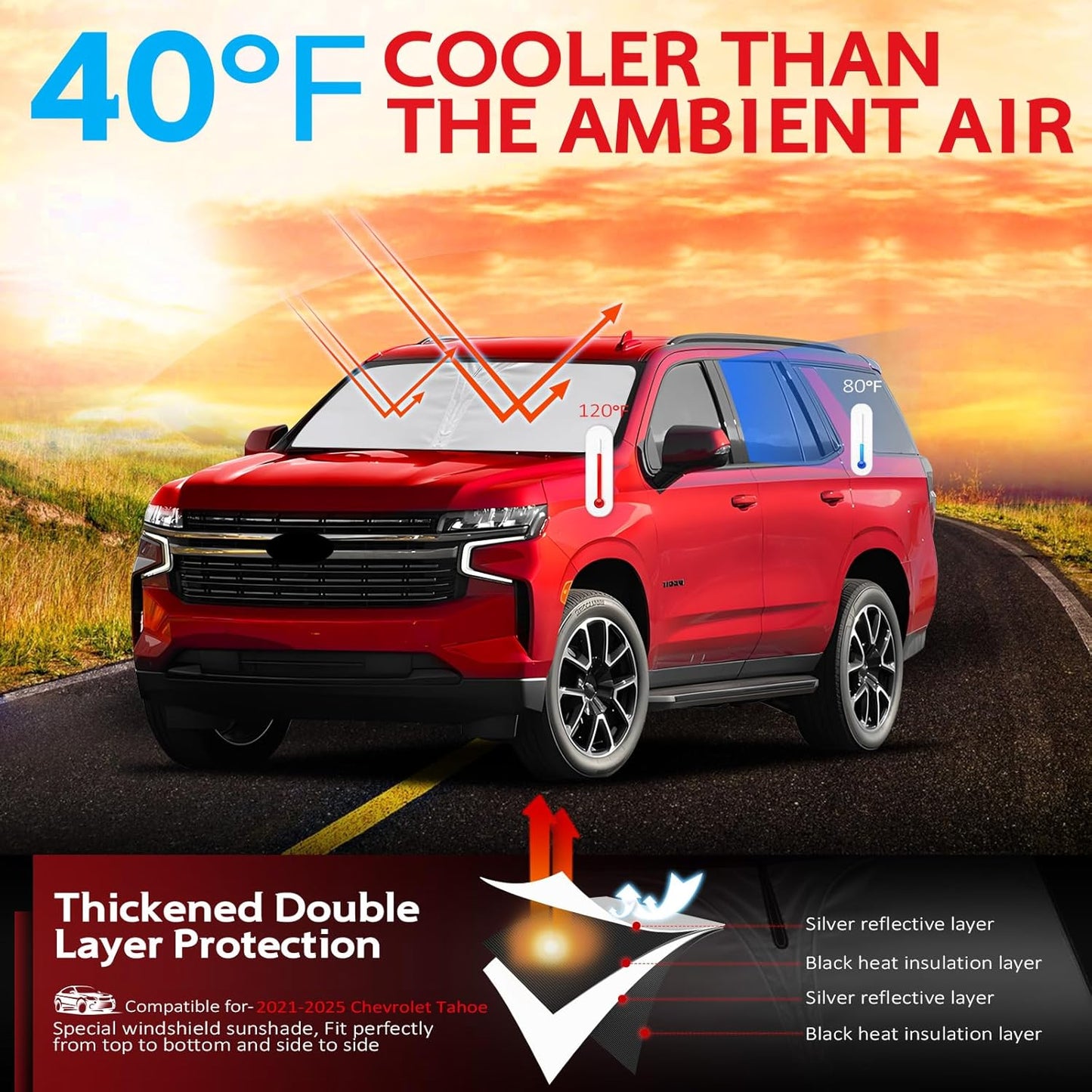 KAYZT Windshield Sun Shade for 2021-2025 Che-vrolet/Chevy Tahoe Foldable Sunshade Front Window Custom Fit Car Accessories