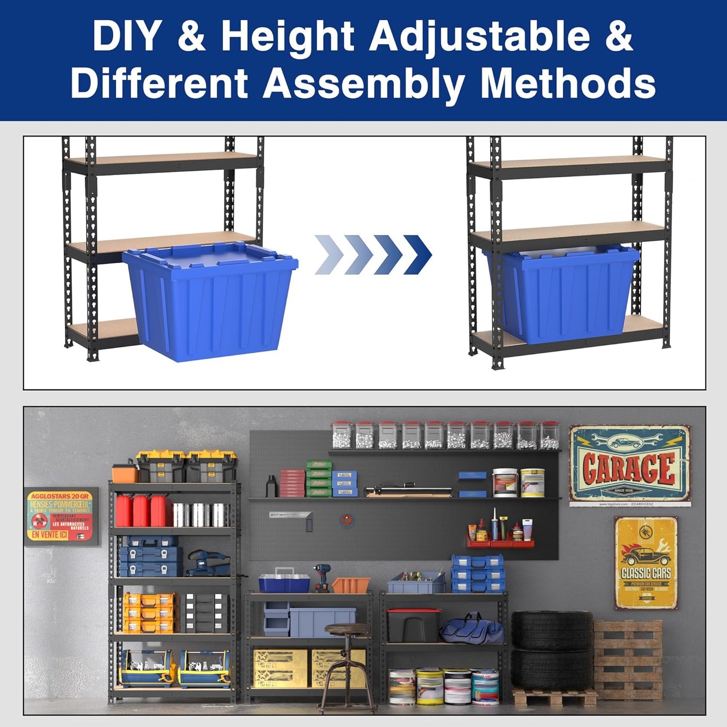 WORKPRO 5-Tier Steel Shelving Unit-Black, 27-2/5”W x 11-7/10”D x 60”H, Adjustable Storage Rack, Heavy Duty Shelf with MDF Board, 1650 lbs Load Capacity (Total) for Garage, Basement, Kitchen