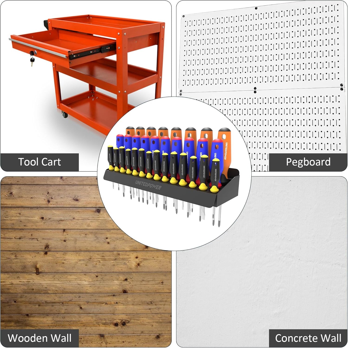 UNITEDPOWER Screwdriver Holder, Wall Mount Storage Rack Organizer for Workshop, Shed, Garage, Home, Stores up to 32 Screwdrivers or Small Tools