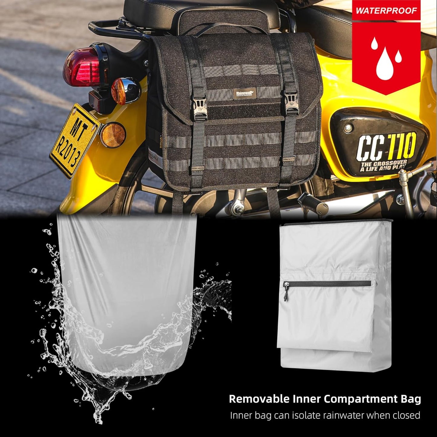 Rhinowalk Motorcycle Saddlebags, Waterproof Saddlebags, Quick Release 13L Single Side Hanging Bag Motorcycle Accessories