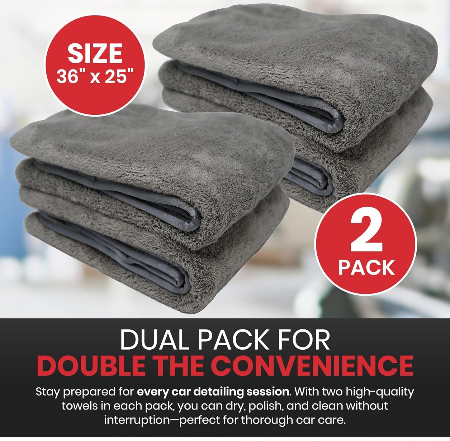 Microfiber Towels for Cars – Ultra-Absorbent Car Drying Towels, Scratch-Free and Lint-Free, High Absorbency Microfiber Cleaning Cloths, Ideal Detailing Products, 36" x 25" - 2 Pack