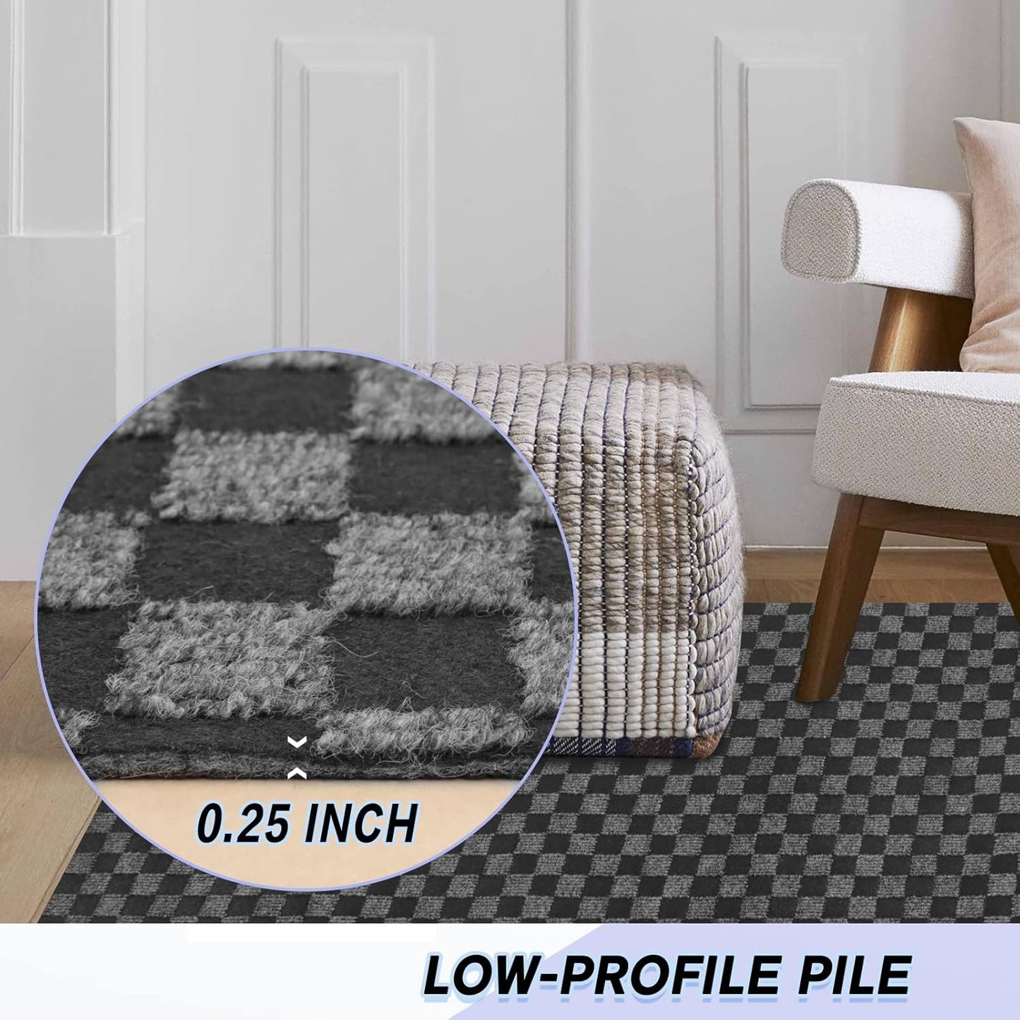 Custom Size Backed Non-Slip Area Rugs Runner, Easy Clean, Waterproof Runner Rugs for Hallway Entryway, Kitchen, Laundry, 2FT x 50FT, Gray Checkered