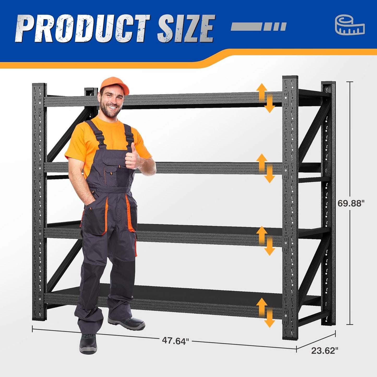 48" W Storage Shelves 3000lbs Garage Metal Shelving Heavy Duty Garage Shelves Adjustable Storage Shelves for Industrial, Factory,48" W X 24" D X 69" H