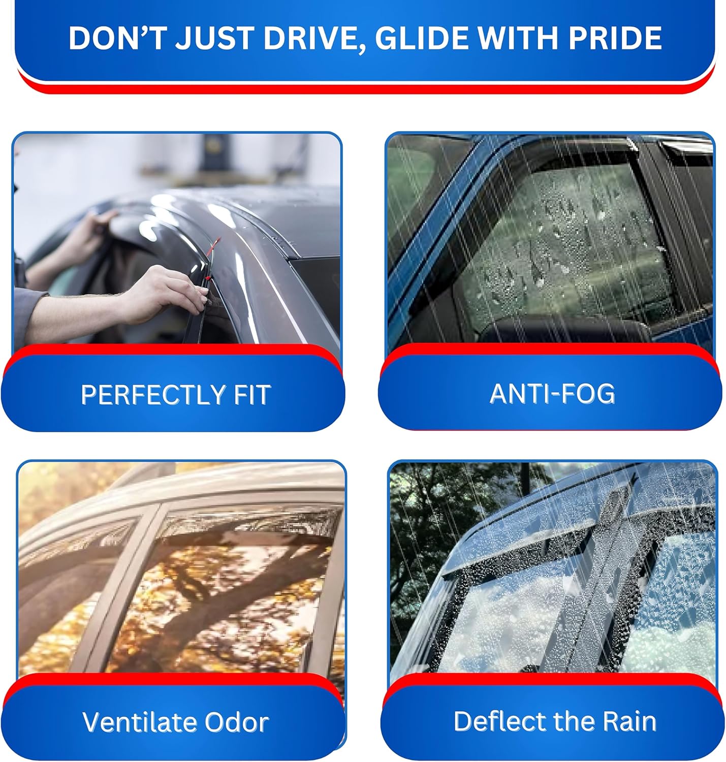 KPY Window Visor Compatible with 1992-2006 Ford E150 E250 E350 E450 E550 Super Duty, Rain Guard Window Vent Deflectors Tape-On for Ford Econoline Vans 1992-2006, 2000 2001 2002 2003 2004 2005