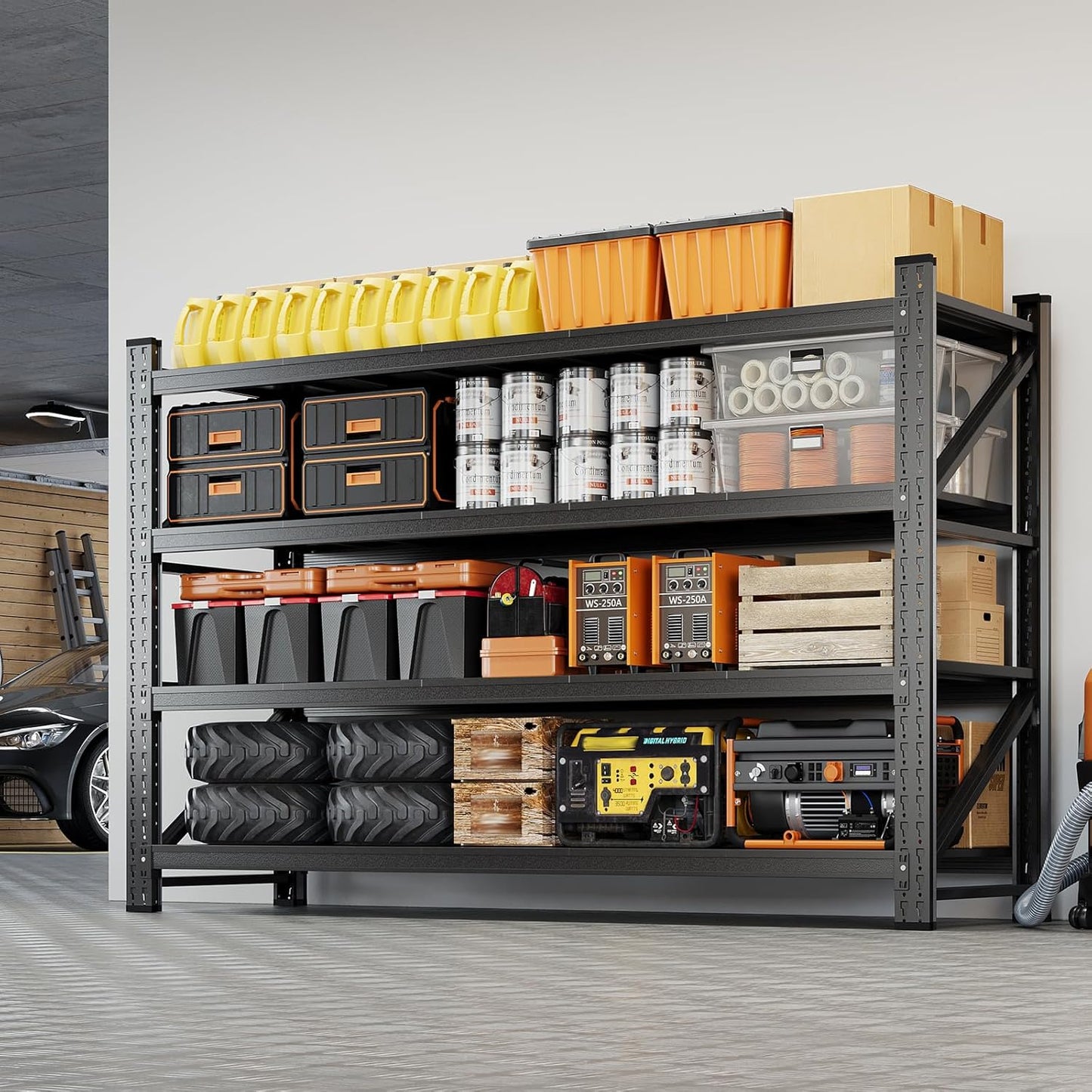 Yizosh 75" W Metal Garage Storage Shelves,8000LBS Heavy Duty 4-Shelf Adjustable Steel Organization Shelving,Utility Rack Shelf,75" W x 24" D x 70" H for Basement,Warehouse,Industrial