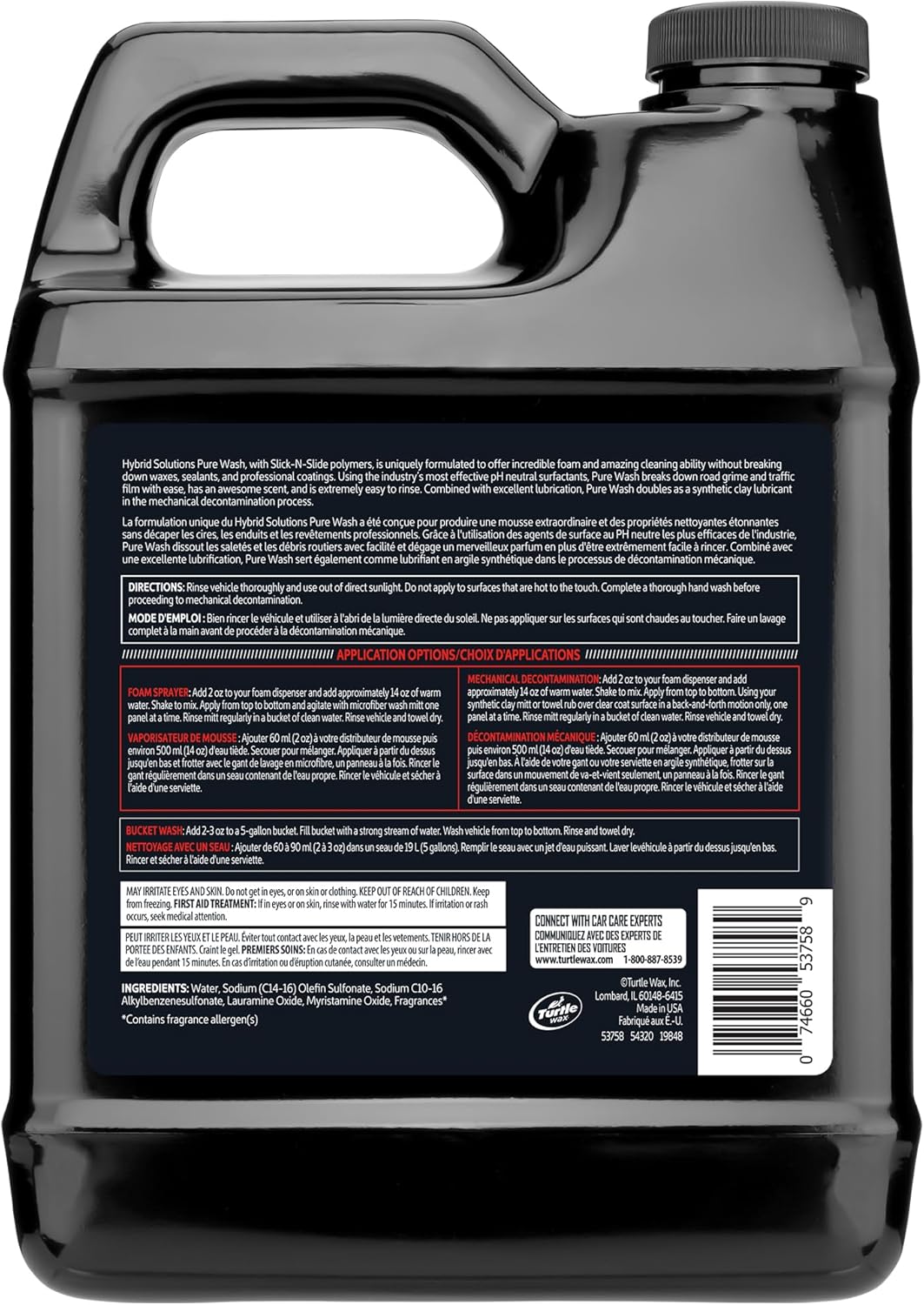 Turtle Wax 54320 Hybrid Solutions Slick-N-Slide Pure Wash, pH Neutral, Extreme Foaming Car Wash Soap, Hand Wash or Foam Cannon Application, Clay Bar Lubricant, Spot Free Clean, 64 oz. (Pack of 1)