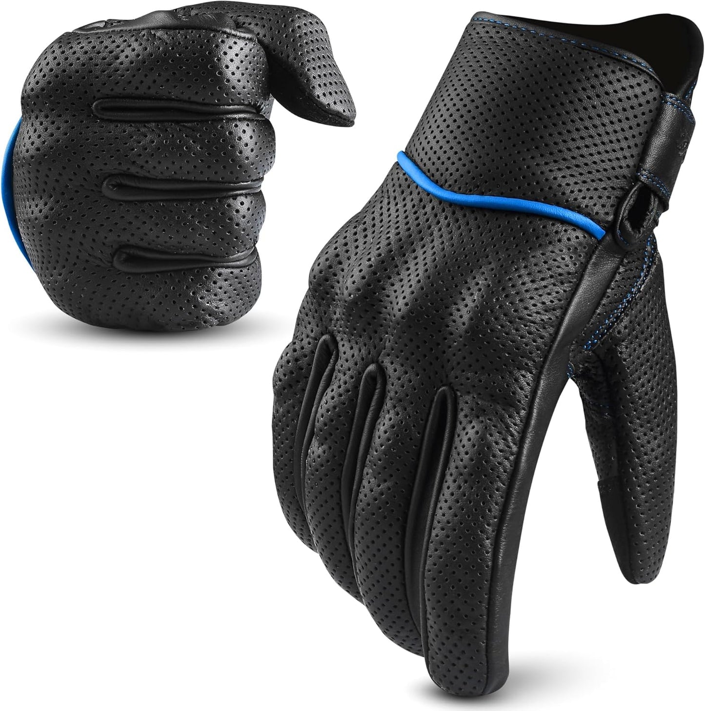 aasportx Motorcycle Gloves - Men's Leather Motorbike Gloves with Touchscreen Function - Non-Slip Pads for Men & Women