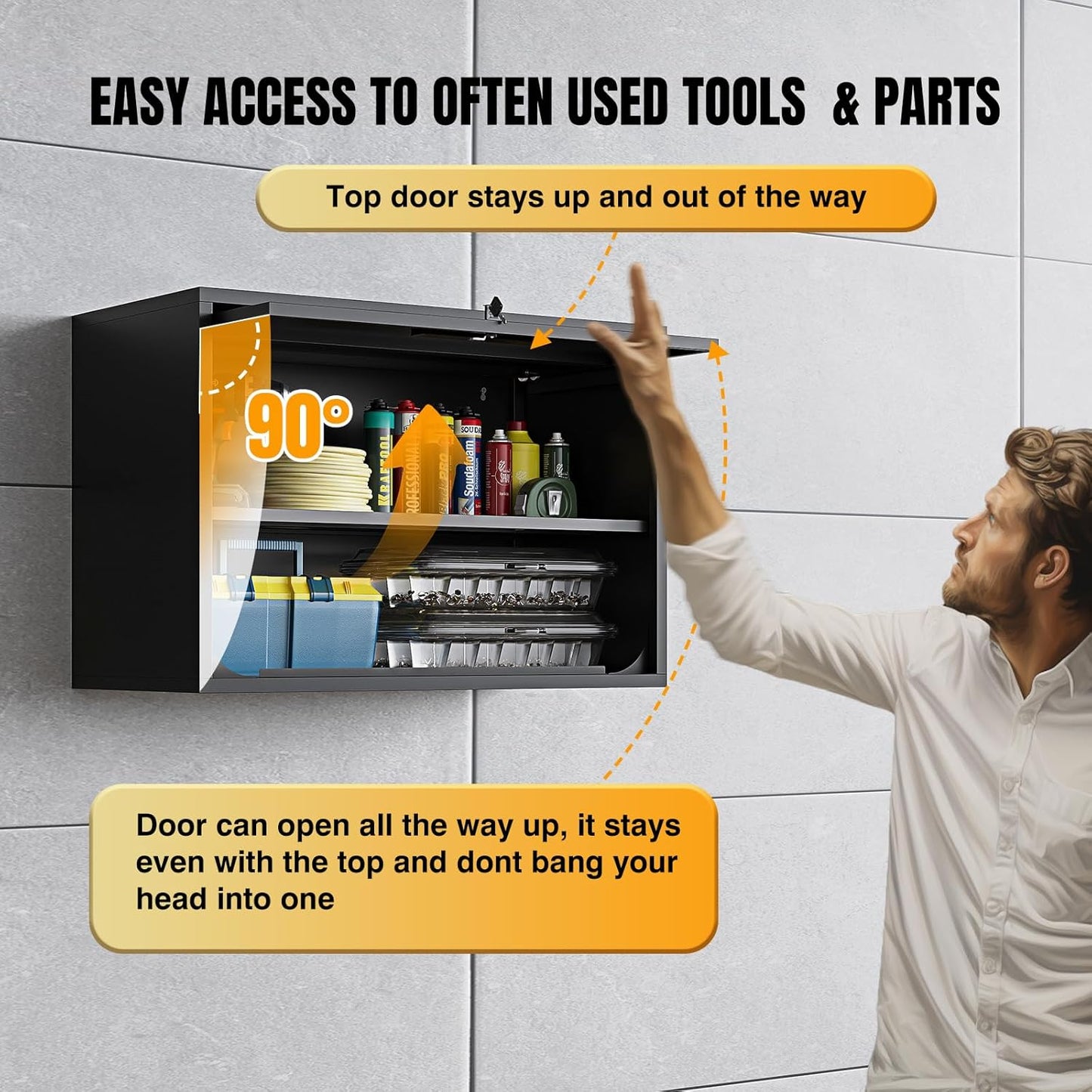 Metal Wall Storage Cabinet Adjustable Shelf 22'' Tall Steel Garage Wall Mounted Cabinet Lockable Floating Garage Storage Shop Trailer Tool Assembly Required