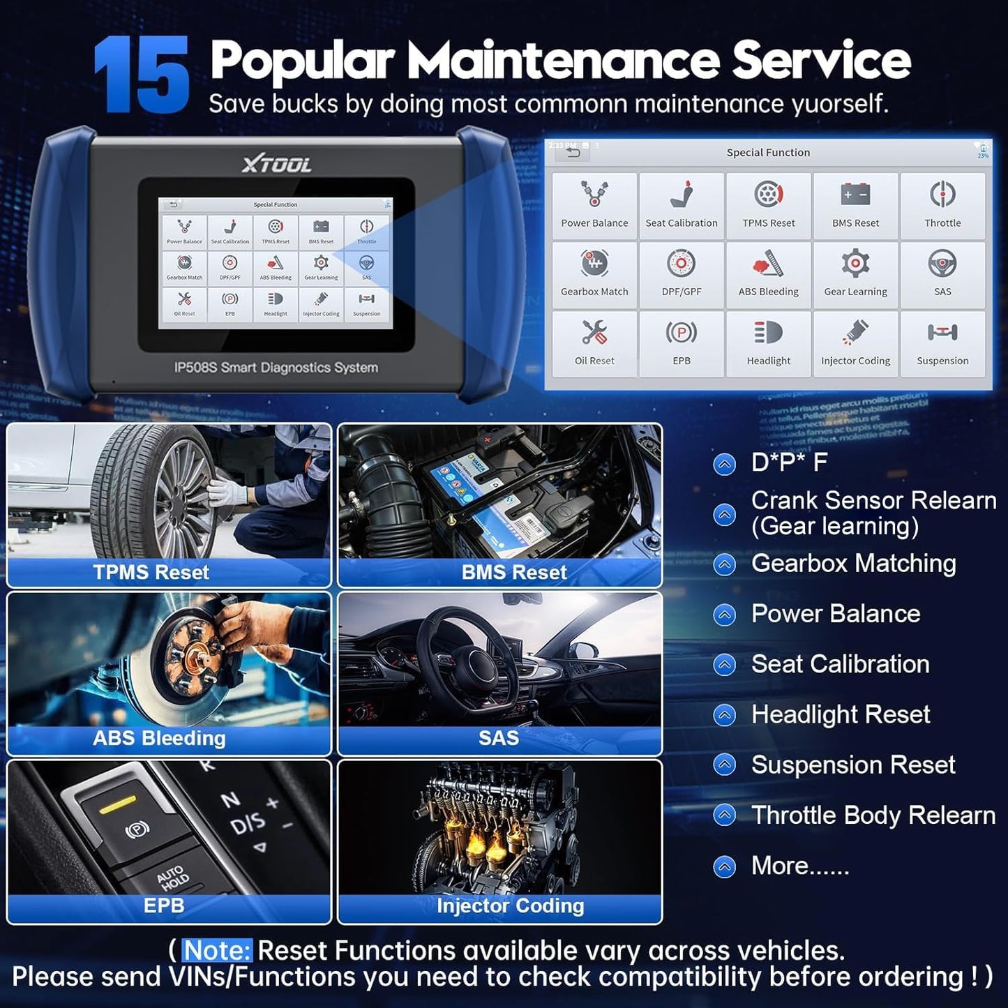 OBD2 Scanner Diagnostic Tool XTOOL IP508S: Code Reader for Cars & Trucks with 15 Resets, Crank Sensor Relearn, ABS Bleed, CAN FD for GM, Engine, ABS, SRS, Transmission Car Diagnostic Tool, Android 10
