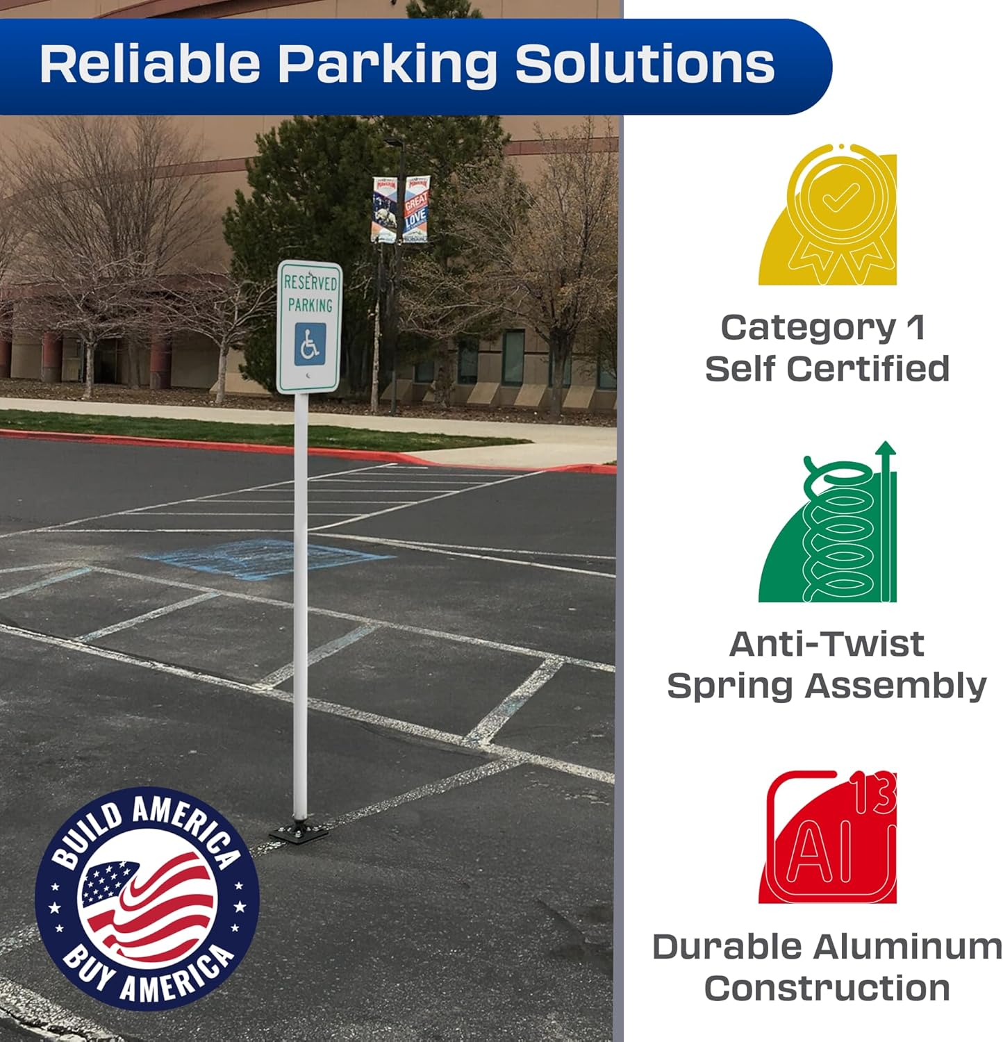 Impact Recovery - Sta-Rite Flexible Sign Post - Sign Holder - Handicap Parking Signs - Made in the USA - 102” Reserved Parking Signage