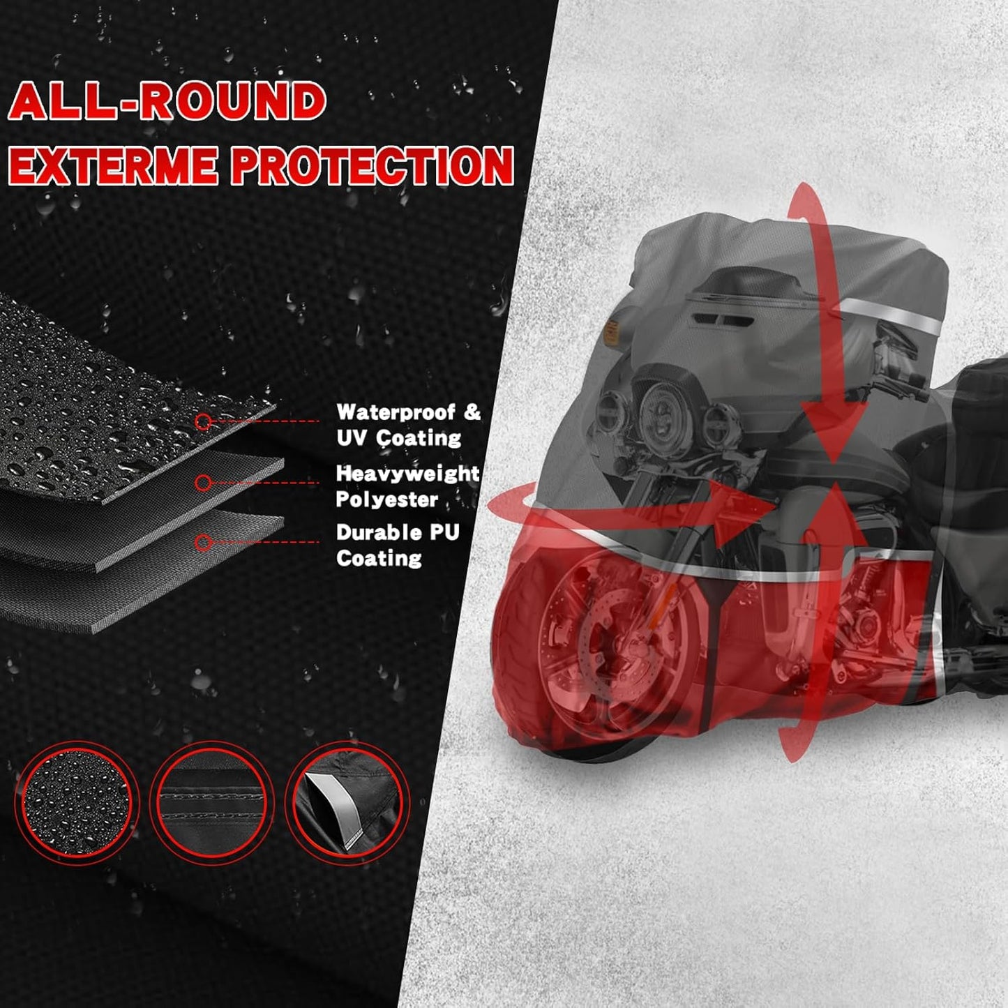 420D Trike Motorcycle Cover Suitable for freewheeler, Tri Glide, and CVO Version All Weather Protection Waterproof Motorcycle Cover Easy to Clean Tear-Resistant Suitable for Outdoor Protection