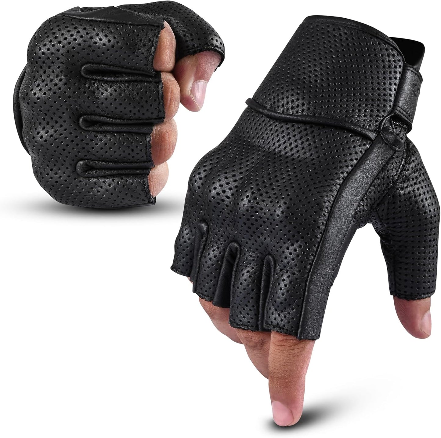 aasportx Motorcycle Gloves - Men's Leather Motorbike Gloves with Touchscreen Function - Non-Slip Pads for Men & Women