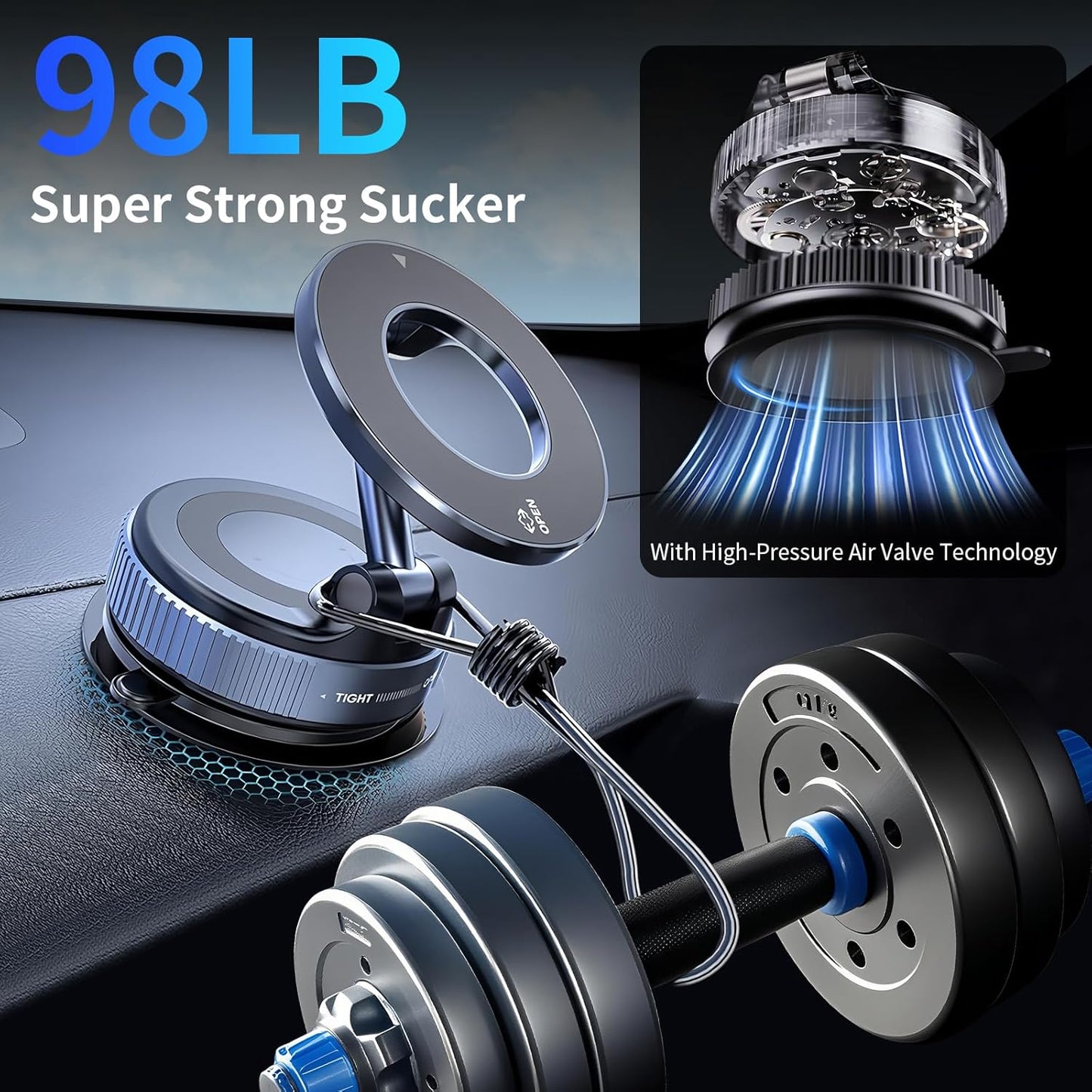 Vacuum Magnetic Car Phone Holder,360°Adjustable Magnetic Phone Holder,Hands-Free Suction Cup Phone Mount for MagSafe,Cell Phone Holders for Your Car for All Smartphones & All Car Models