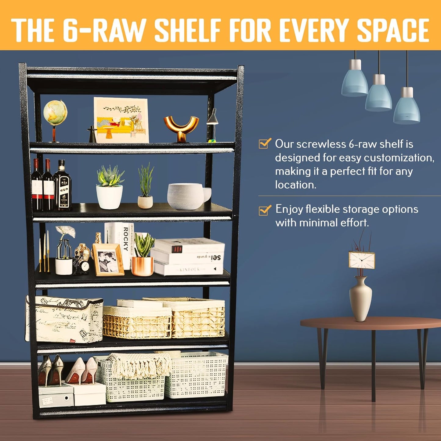 Rigma 5 Tier Garage Shelf, Heavy Duty Steel Shelving Unit, Adjustable Metal Multi-use Storage Rack, Shelves for Garage, Basement, and Industrial Warehouse Or Office (48" W X 20" D X 78" H 6-Tier)