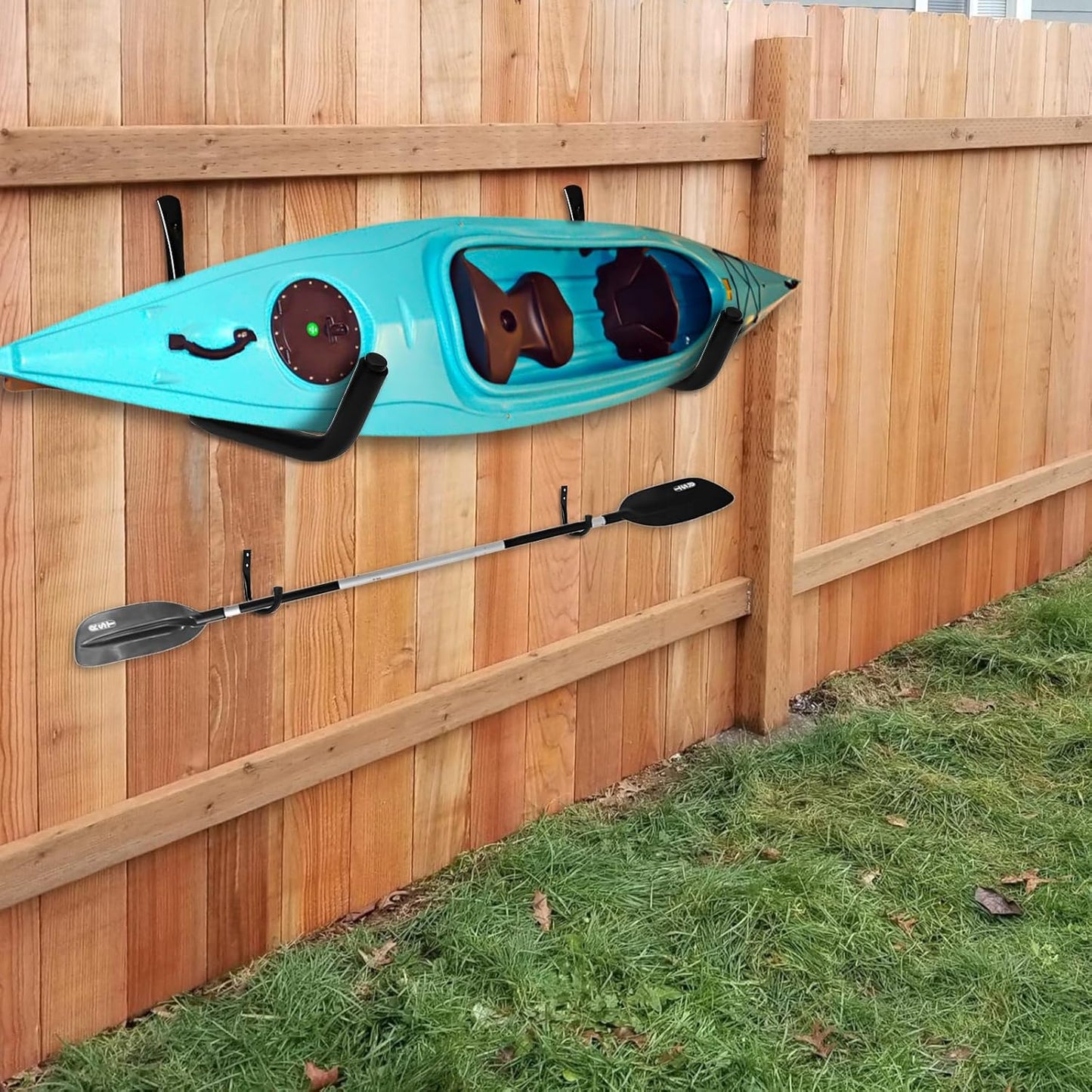 KURUI Heavy Duty Kayak Storage Rack, 100 LB (15") Wall Mount Hooks for Hanging Indoor/Outdoor, 8 Pack Large Garage Hooks for Ladder Kayaks Surfboards, Black Organization Hangers, Kayak Accessories