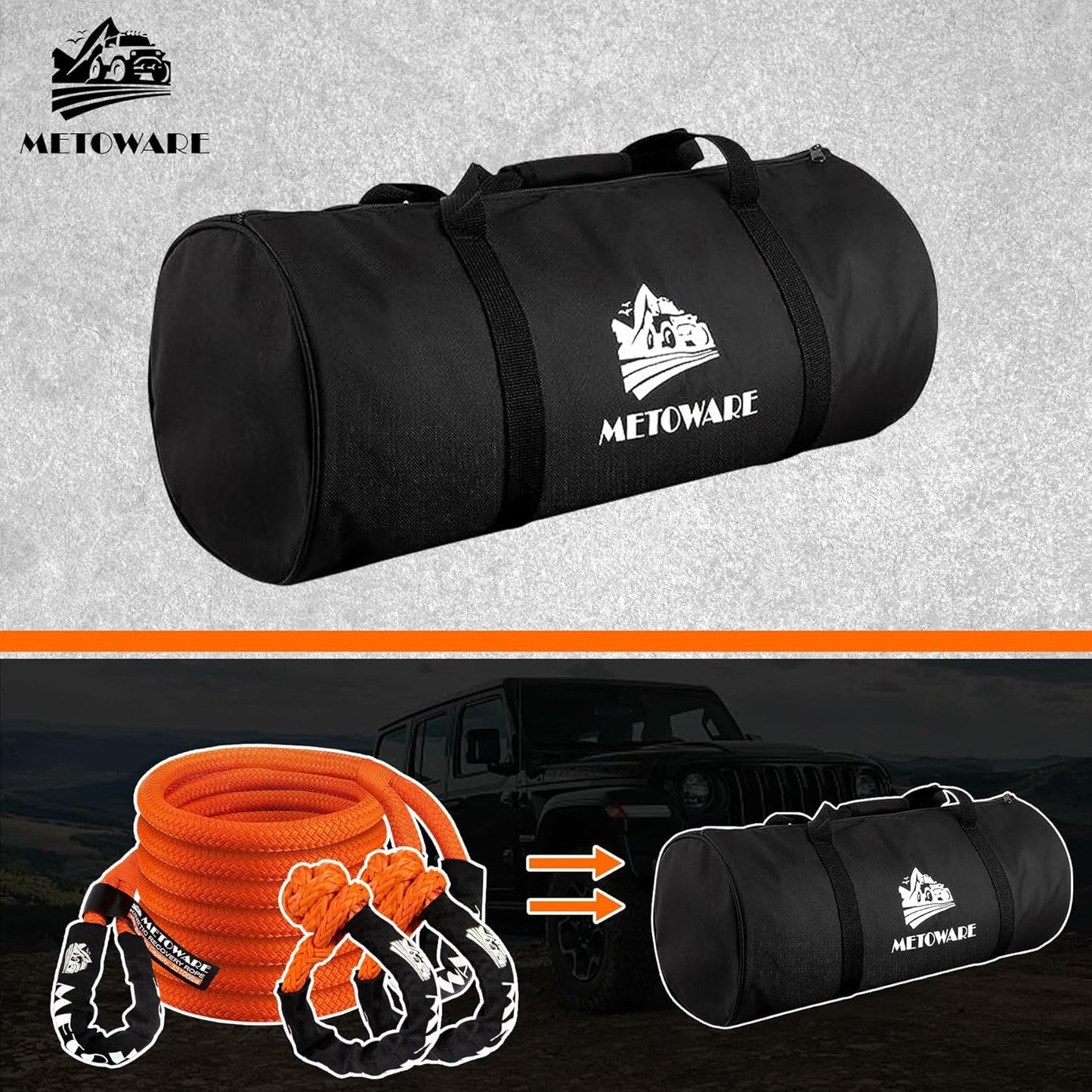 METOWARE Kinetic Recovery Rope (1’’ x 30ft) 35,000 LBS Offroad Tow Kit with 1/2inch x 22 Inch Soft Shackles, Heavy Duty Towing Rope Kit for UTV, ATV, Truck, Car