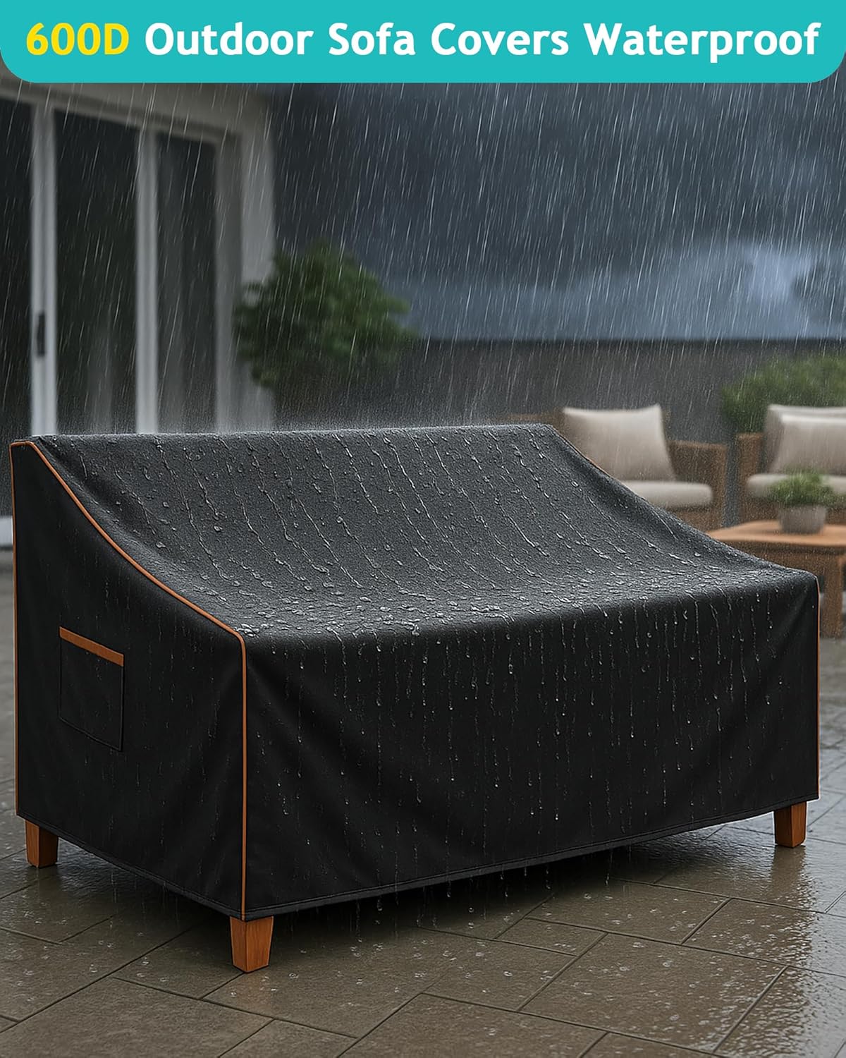 Outdoor Sofa Cover, Waterproof Patio Furniture Cover 60W x 42D x 33H inches Heavy Duty 600D Oxford Fabric Black