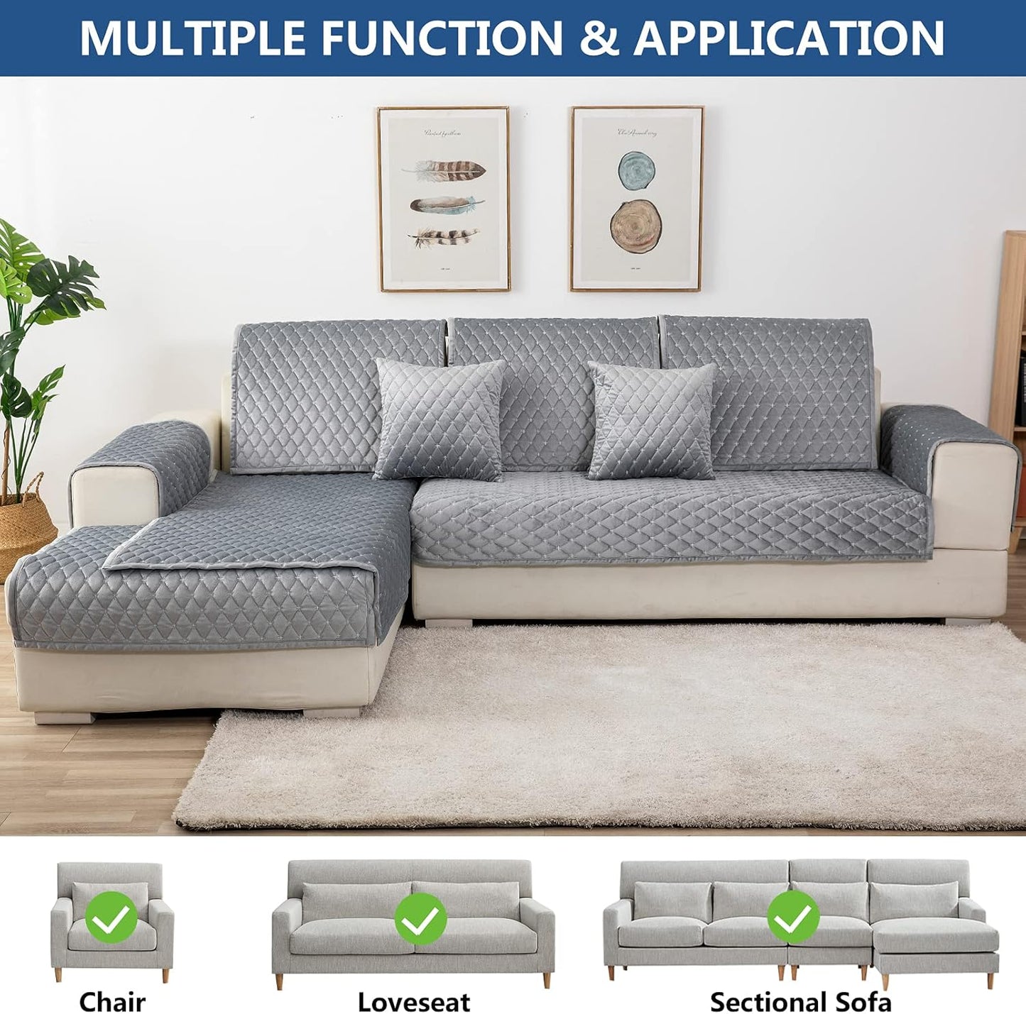 Eismodra Throw Pillows,Couch Cover,Sofa Cover,Sectional Couch Covers for 3 Cushion Couch,Sofa Slipcovers for Dogs Cats Pet Loveseat Recliner Leather L Shaped,Light Gray 18 x 18 Inches (Only 1 Piece)