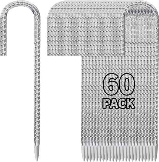 12 Inch Ground Stakes Heavy Duty J Hook 60-Pack Metal Spikes Galvanized Ground Hooks Anchors Rebar Ground Stakes for Fence Tent Gazbo Bounce House and Outdoor Decorations Inflatables