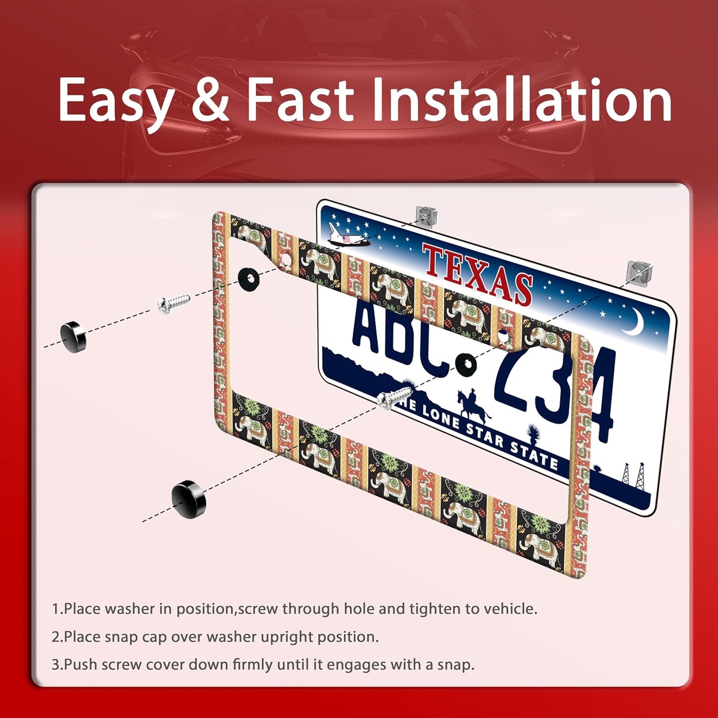 Tribal Elephant License Plate Frame Boho Animal License Plate Frames Funny Auto Accessories Bracket Stainless Steel License Plate Holder 6x12 Inch