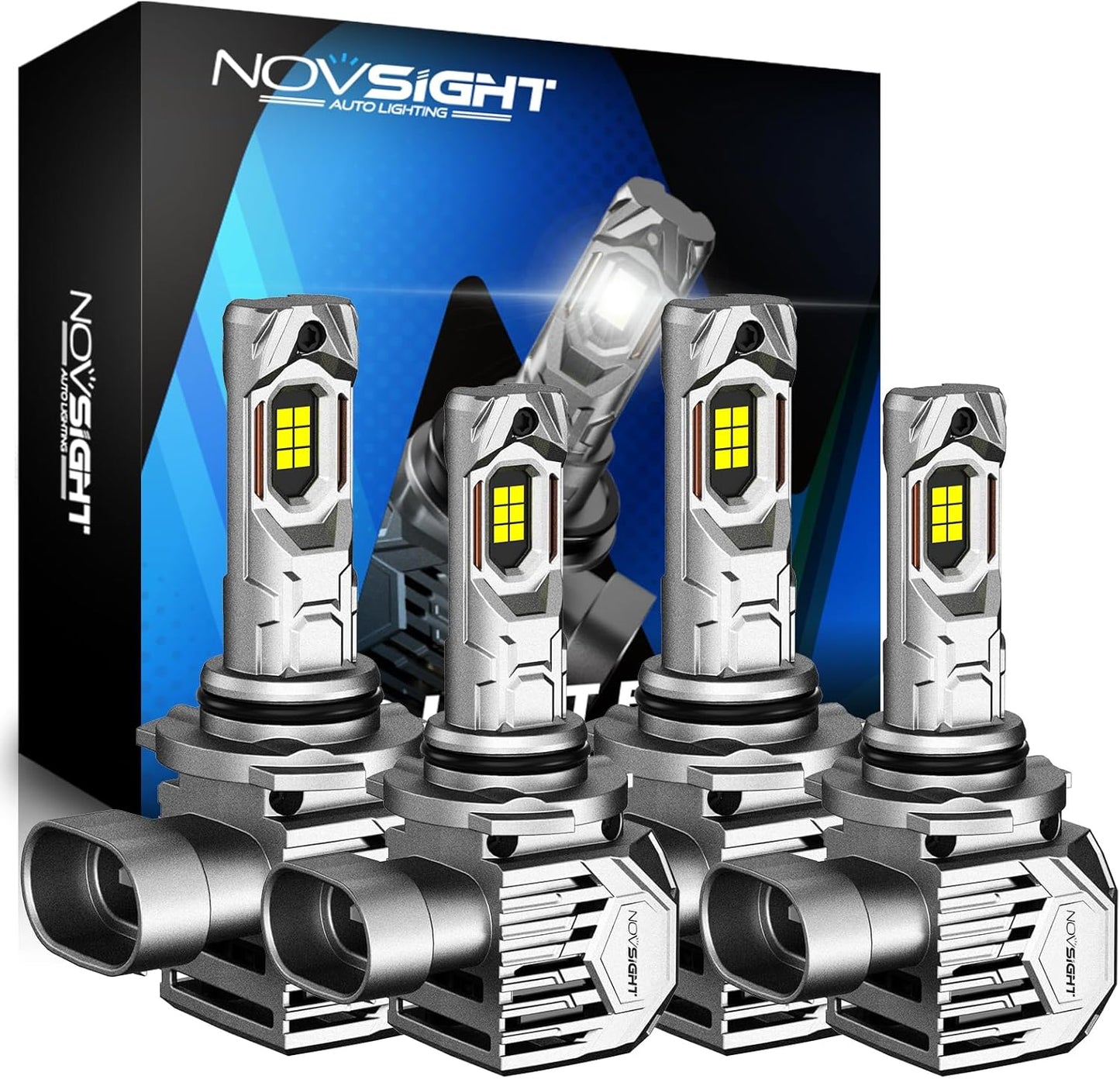 NOVSIGHT 9005 9006 LED Fog Light Bulbs,100000 Lumens 6500K Cool White Light,800% Brightness,Plug and Play, Pack of 4